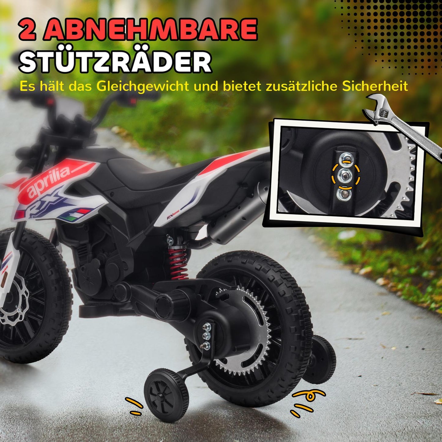 Children's 12V electric motorcycle with music, 6 km/h, White
