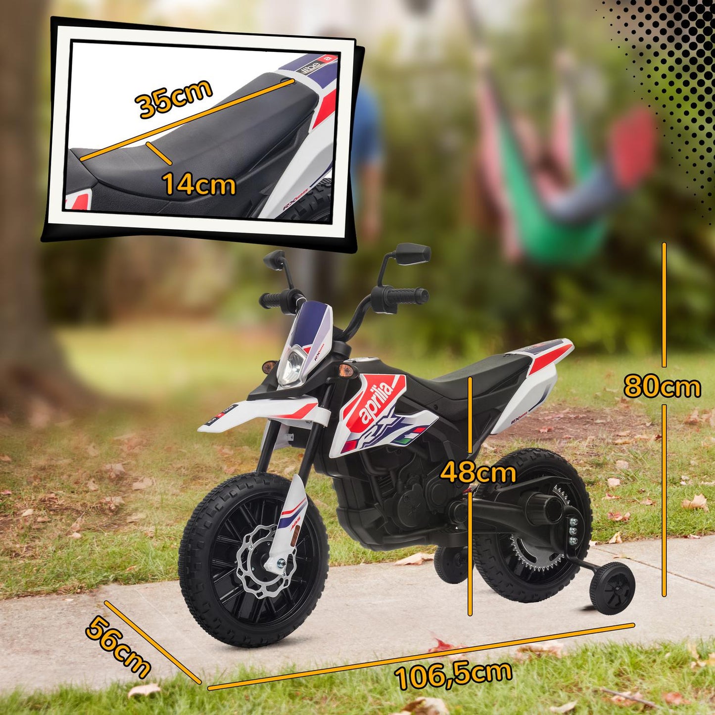 Children's 12V electric motorcycle with music, 6 km/h, White