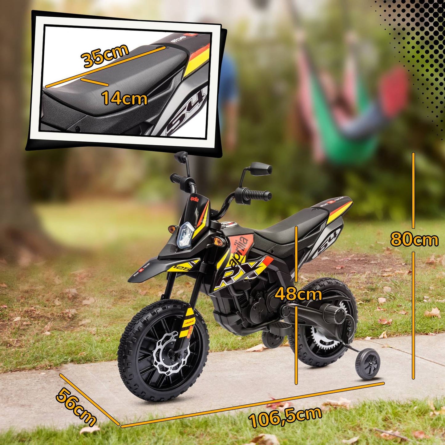 Electric motorcycle for children, 12V, music and training wheels, 6 km/h