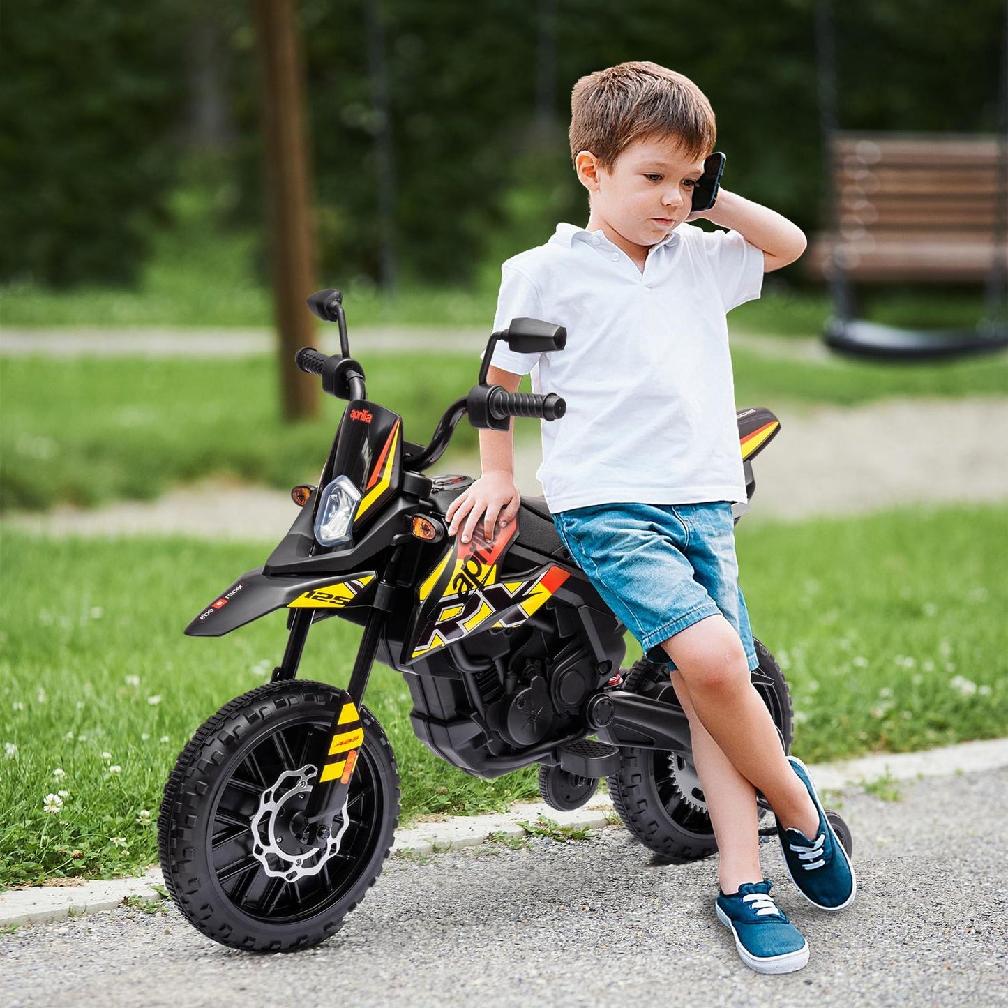 Electric motorcycle for children, 12V, music and training wheels, 6 km/h