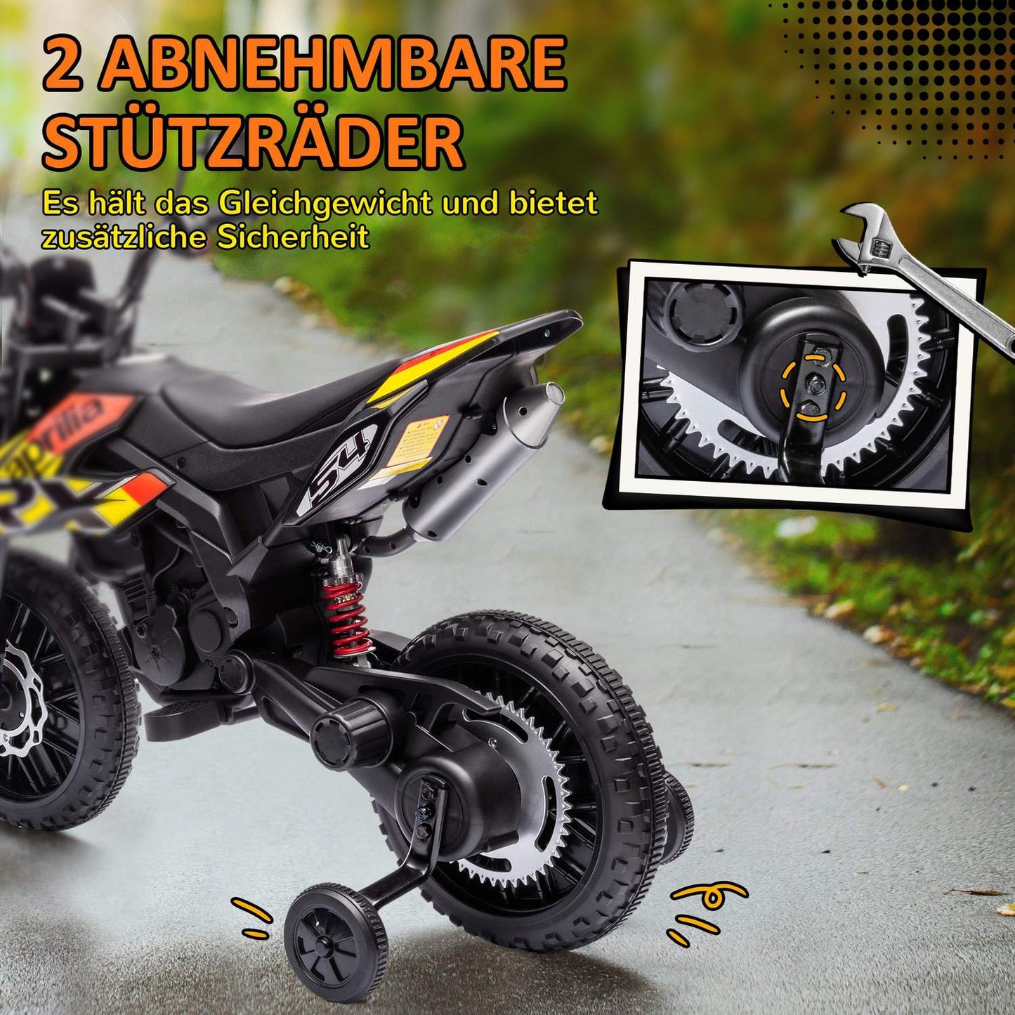Electric motorcycle for children, 12V, music and training wheels, 6 km/h