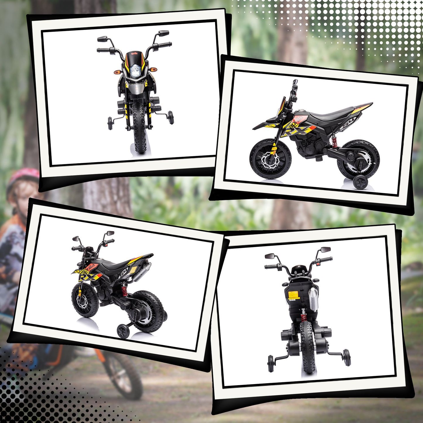 Electric motorcycle for children, 12V, music and training wheels, 6 km/h