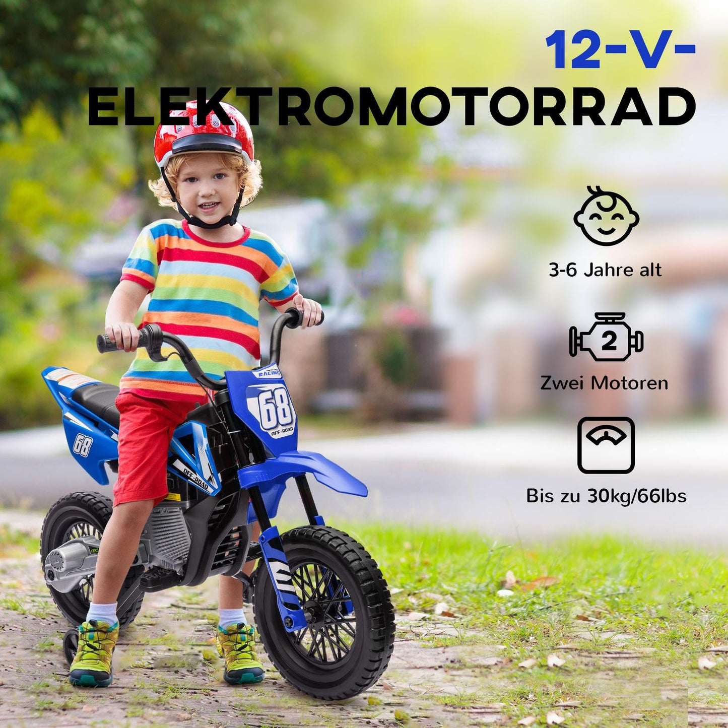 Electric motorcycle for children, 12V, music, 3-6 years, blue