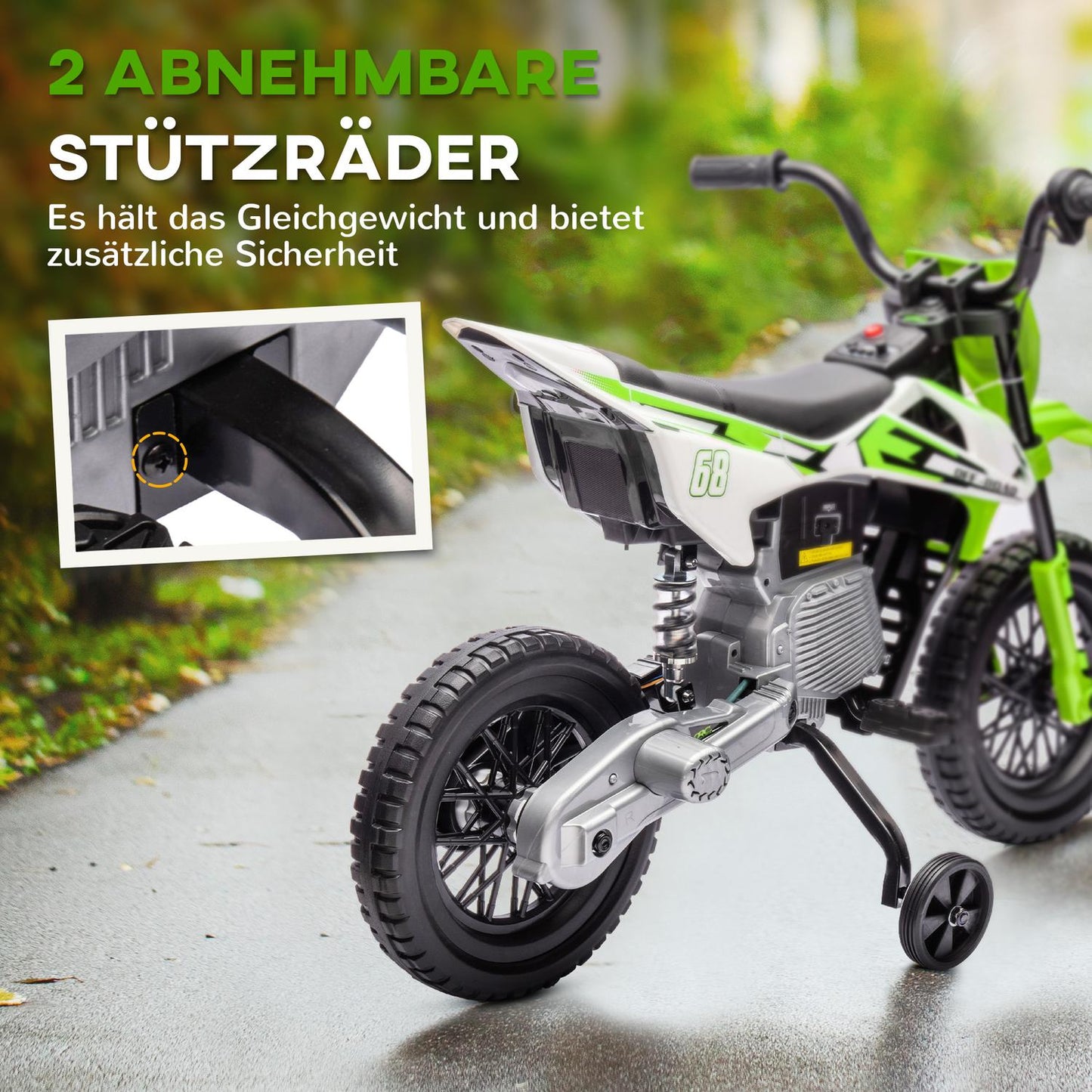 Electric motorcycle for children, 12V, music, 3-6 years, green