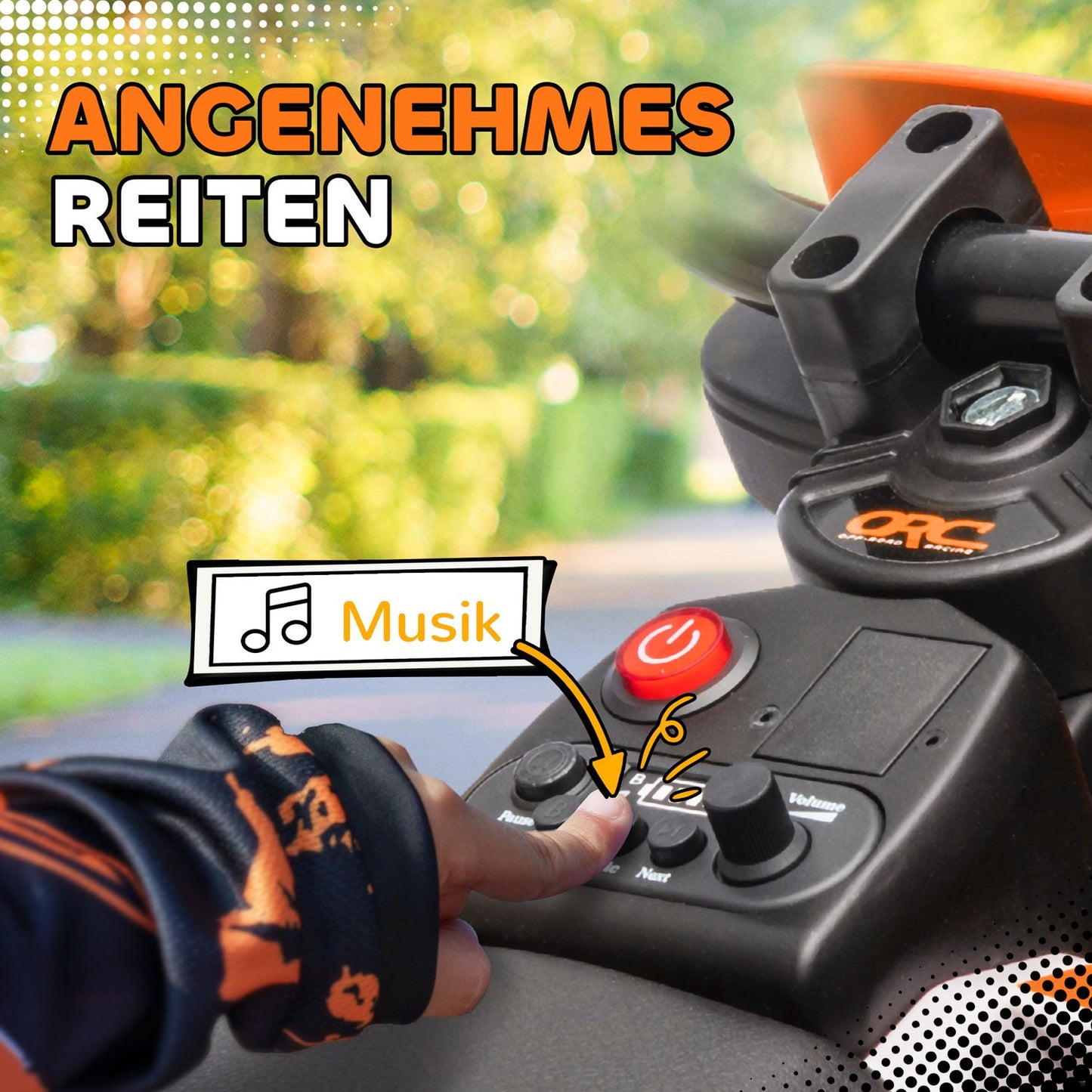 Electric motorcycle for children, 12V, Music, Training wheels, Orange