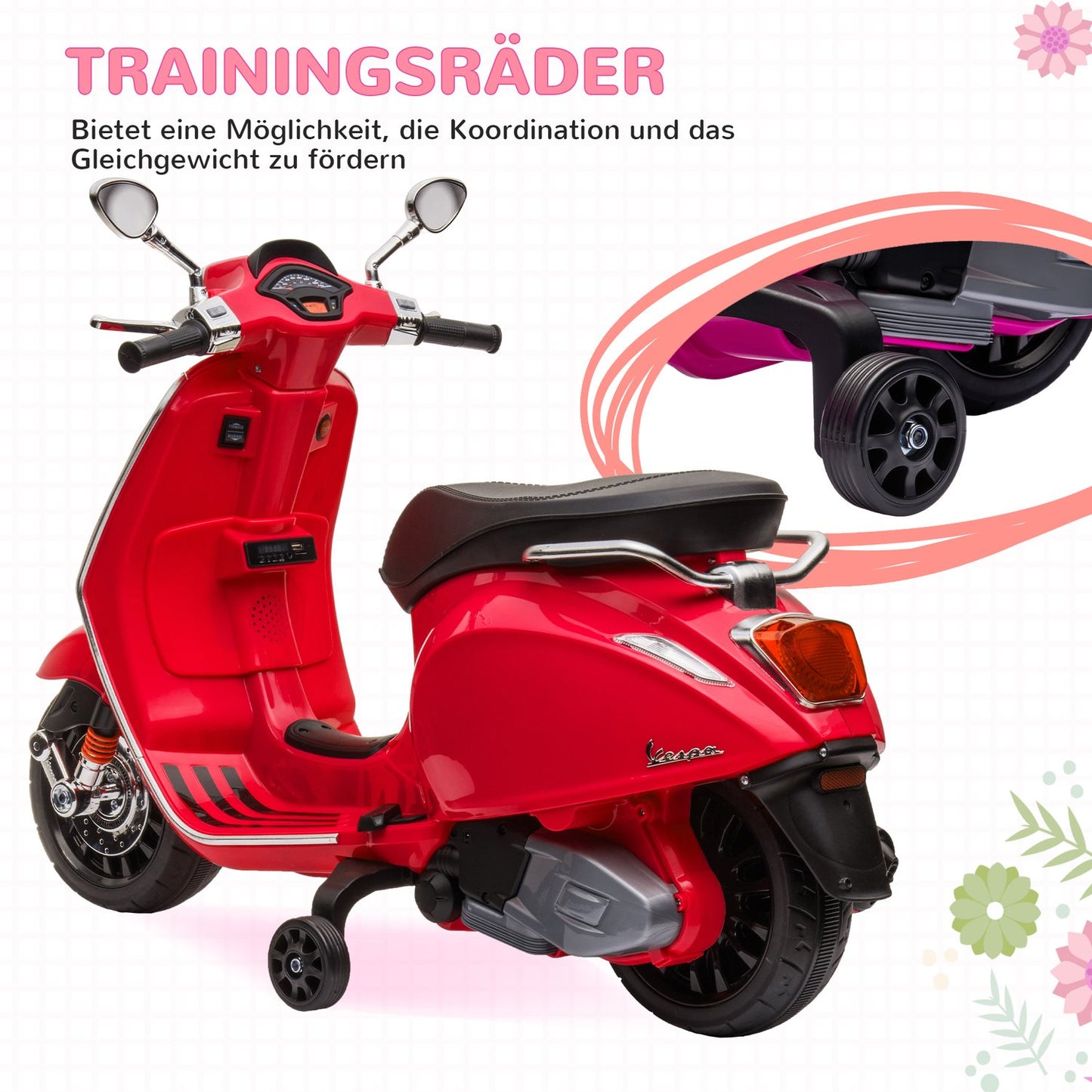 Electric motorcycle for children, 6V, MP3 & LED lights, red
