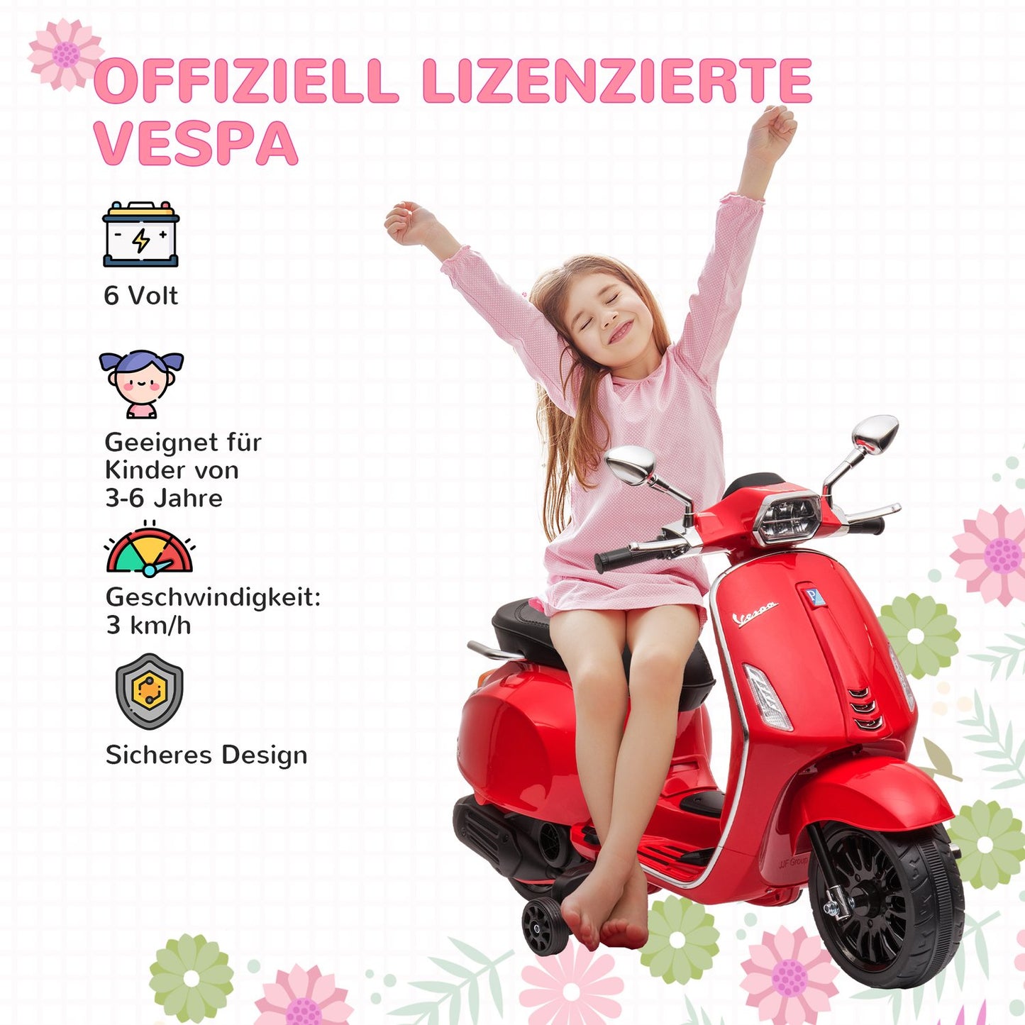 Electric motorcycle for children, 6V, MP3 & LED lights, red