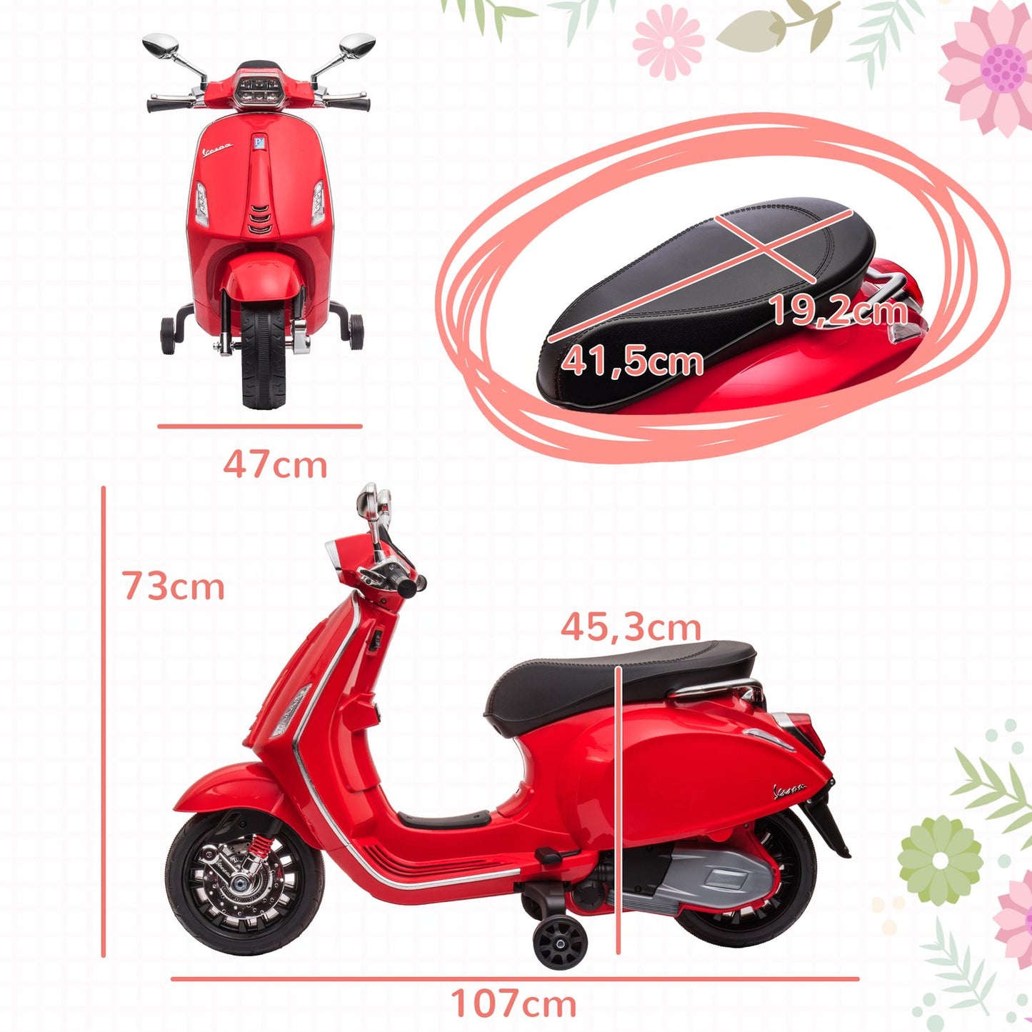 Electric motorcycle for children, 6V, MP3 & LED lights, red