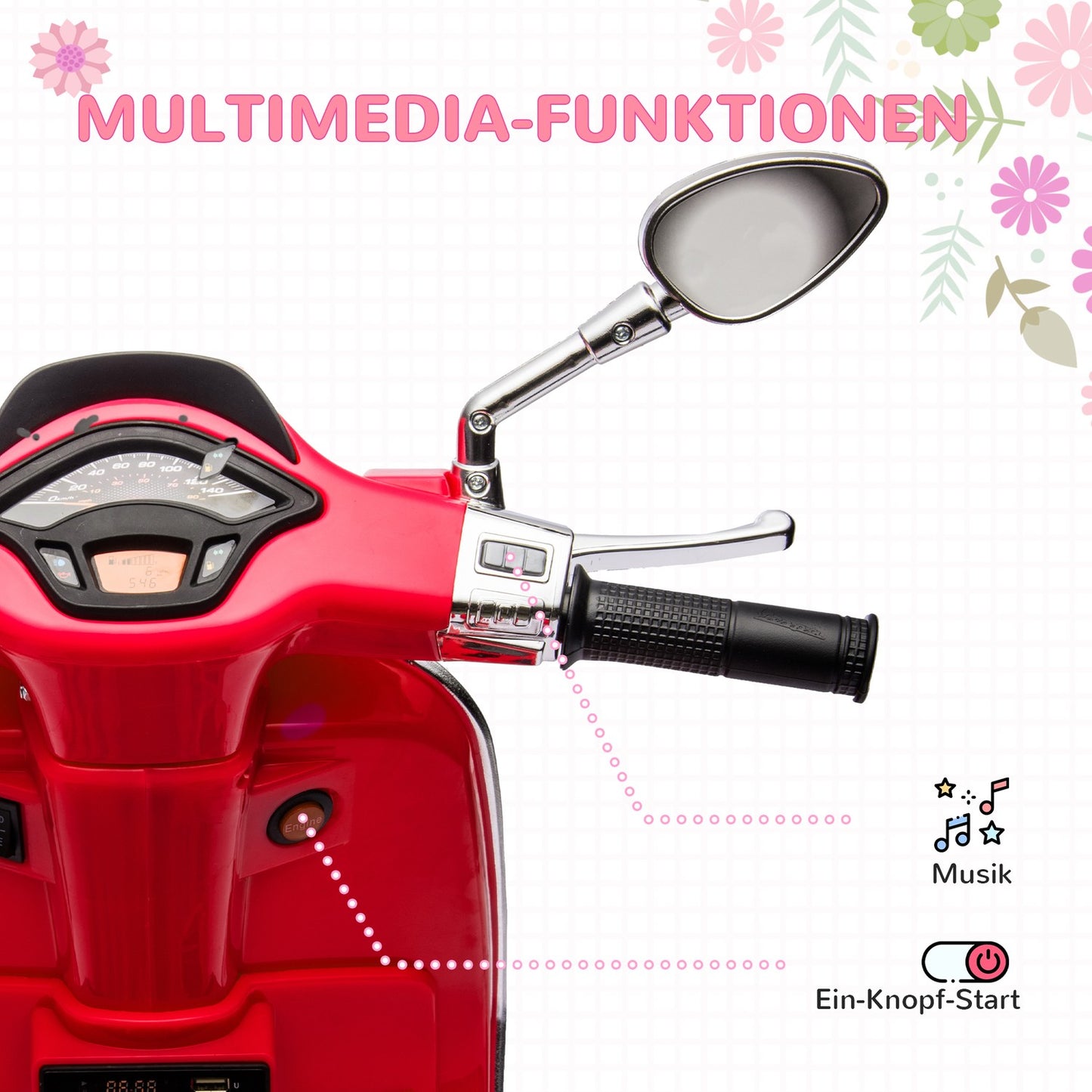 Electric motorcycle for children, 6V, MP3 & LED lights, red