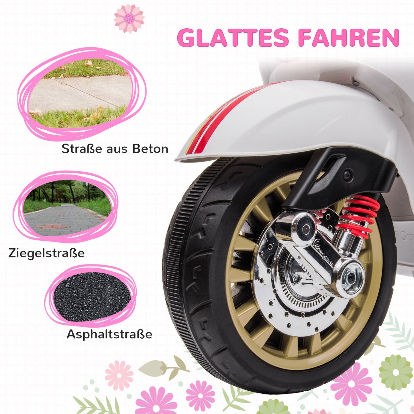 Children's 6V electric motorcycle with MP3, LED, USB, White