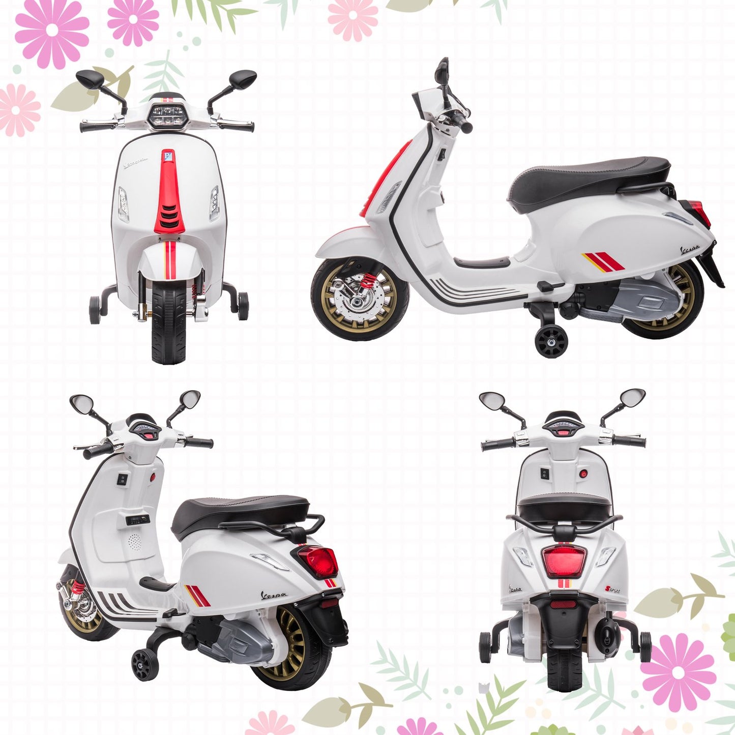 Children's 6V electric motorcycle with MP3, LED, USB, White