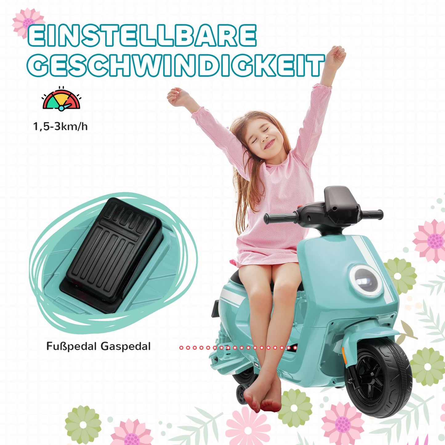 Electric motorcycle for children 6V with music and light, green