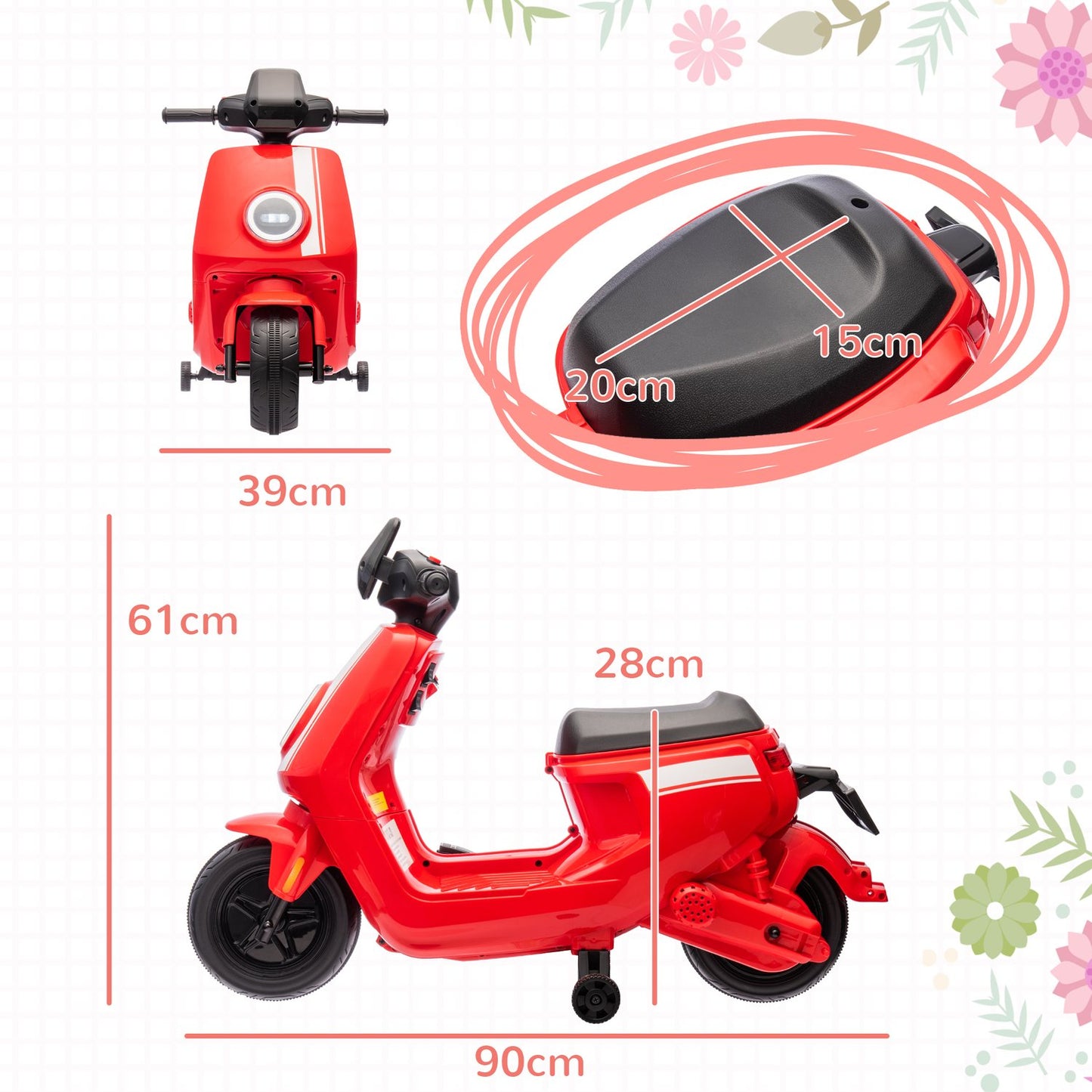 Electric motorcycle for children, 6V, music & light, red