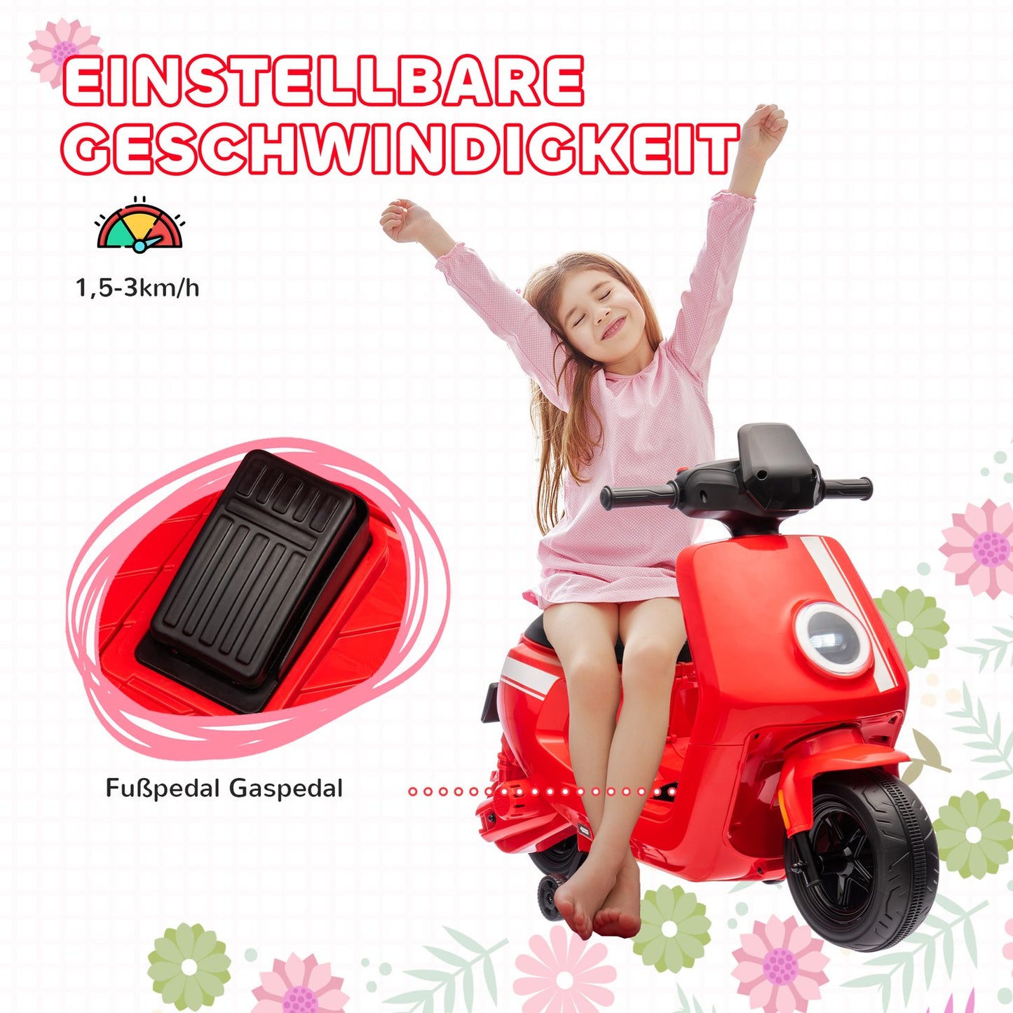 Electric motorcycle for children, 6V, music & light, red