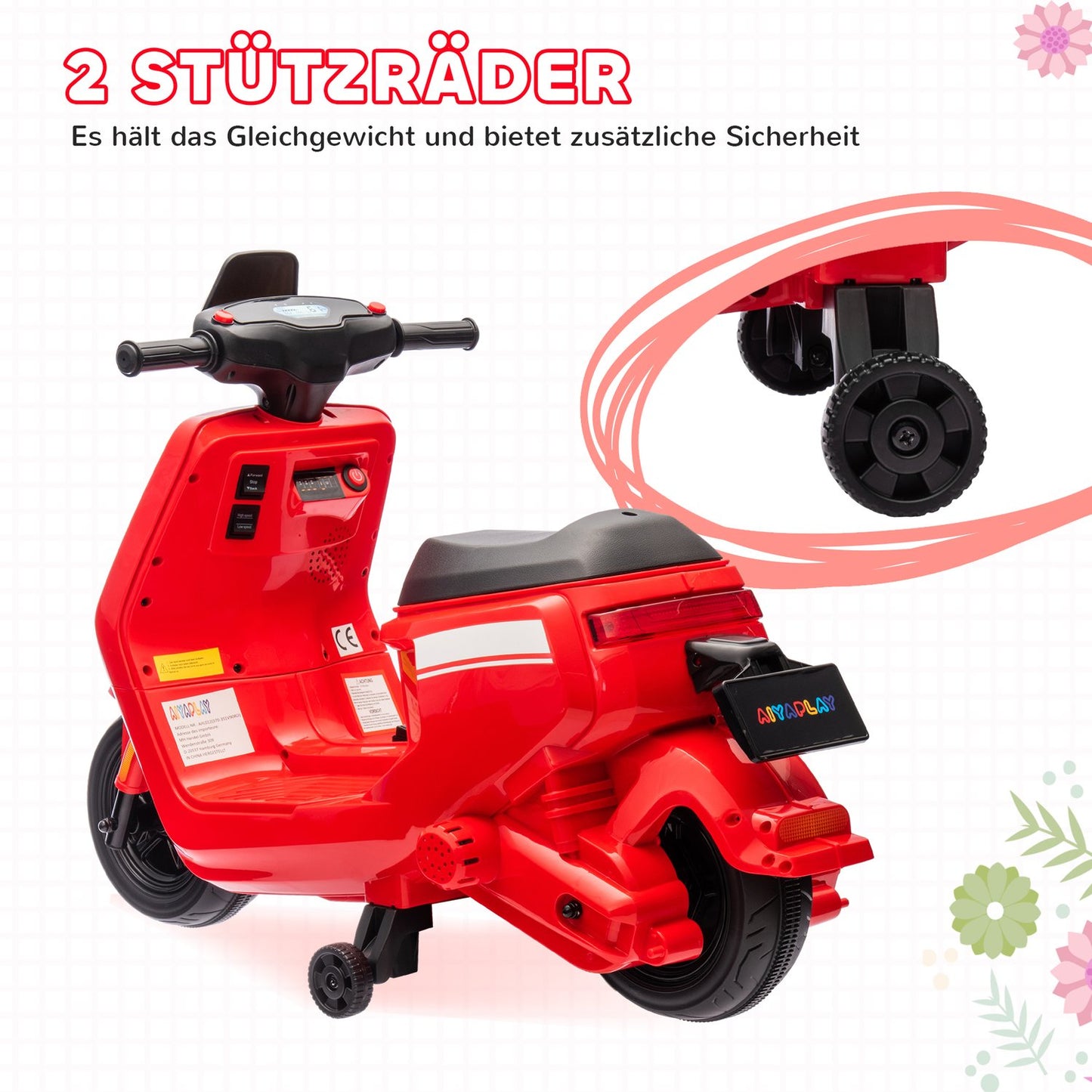 Electric motorcycle for children, 6V, music & light, red