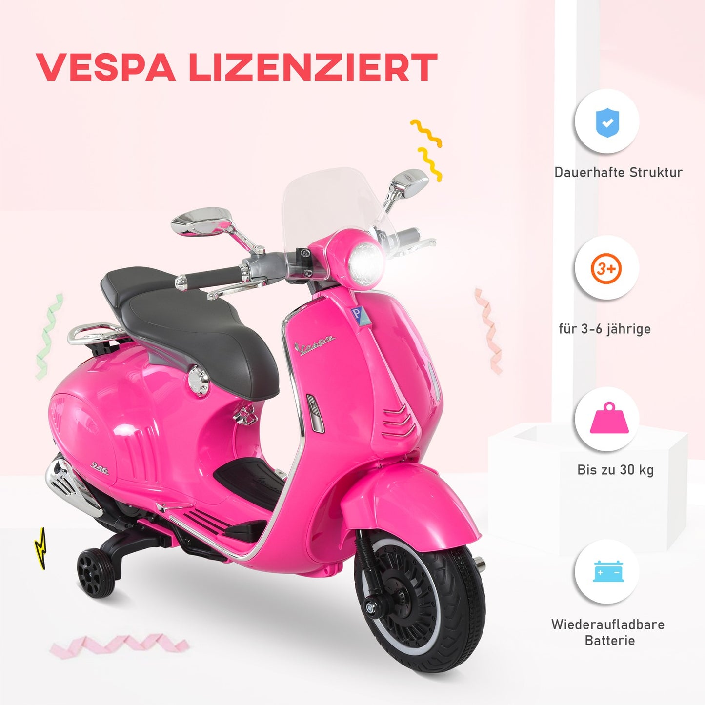 Pink 6V electric motorcycle for children with lights and music