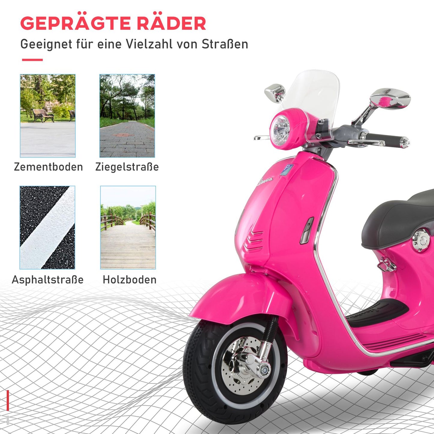 Pink 6V electric motorcycle for children with lights and music