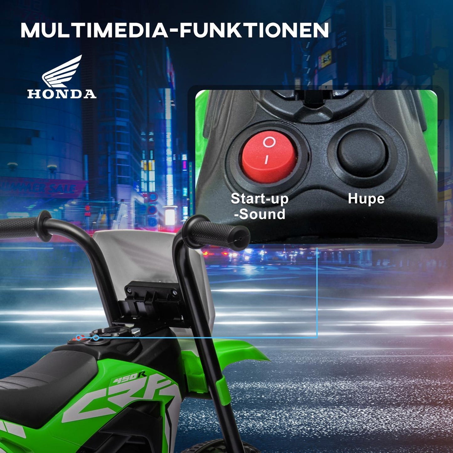 Electric motorcycle for children, green, 6V, with horn and music