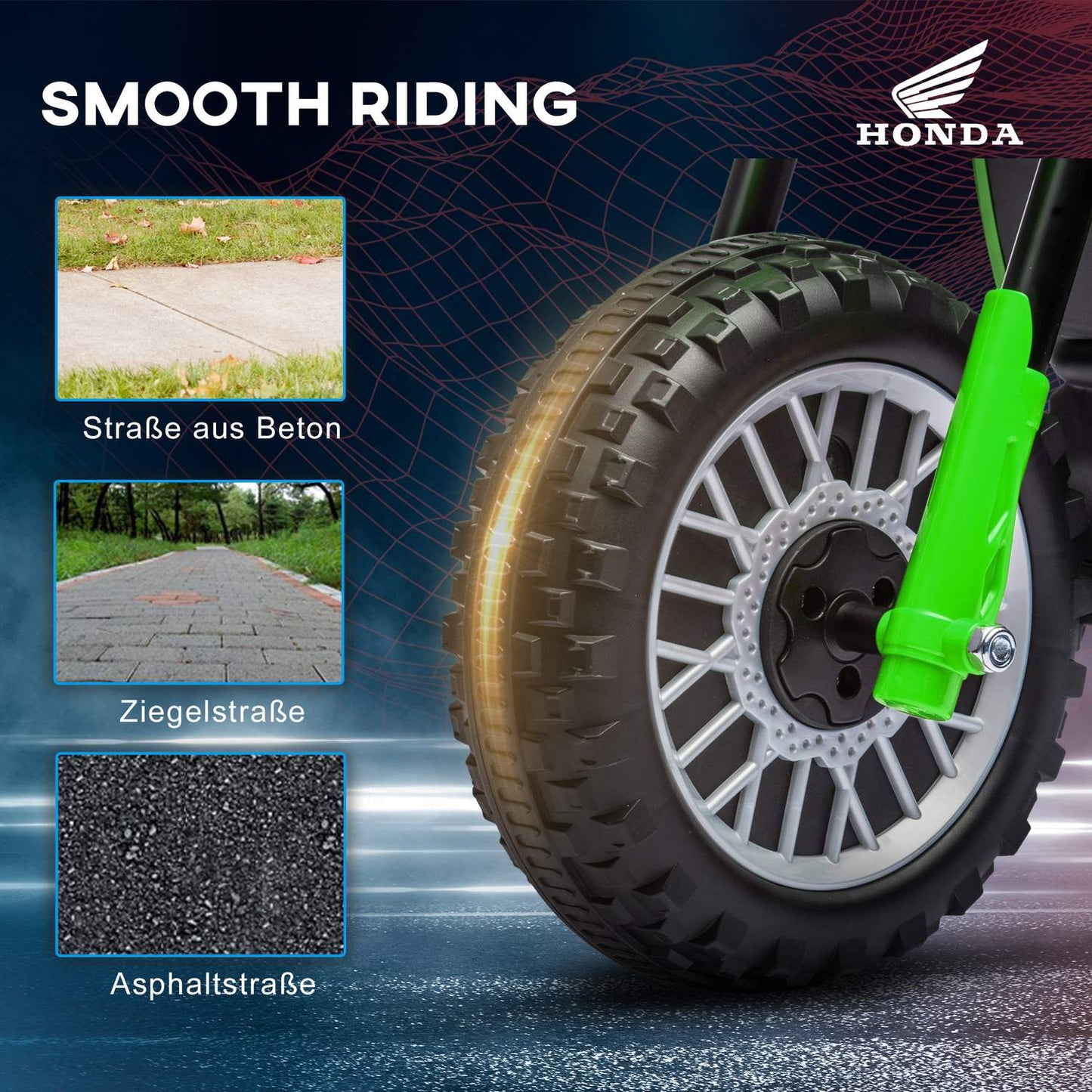 Electric motorcycle for children, green, 6V, with horn and music