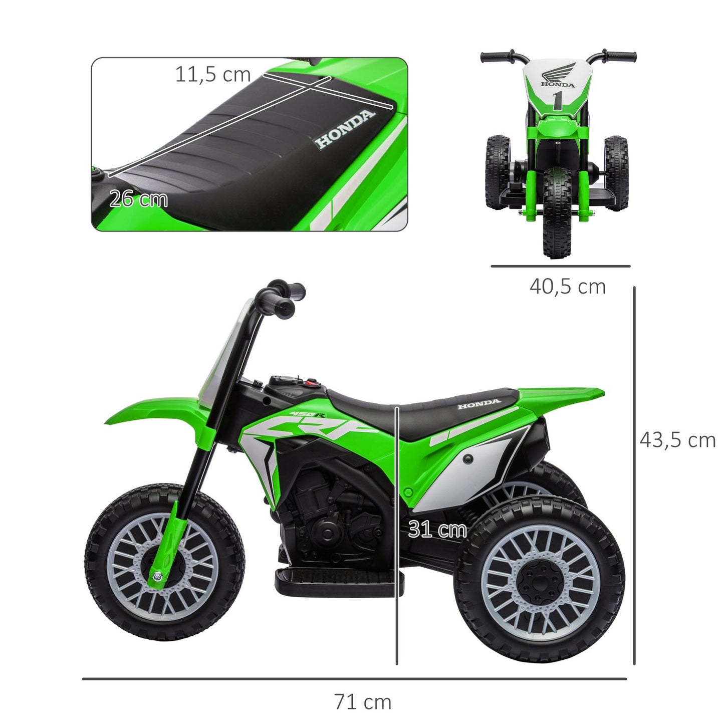 Electric motorcycle for children, green, 6V, with horn and music