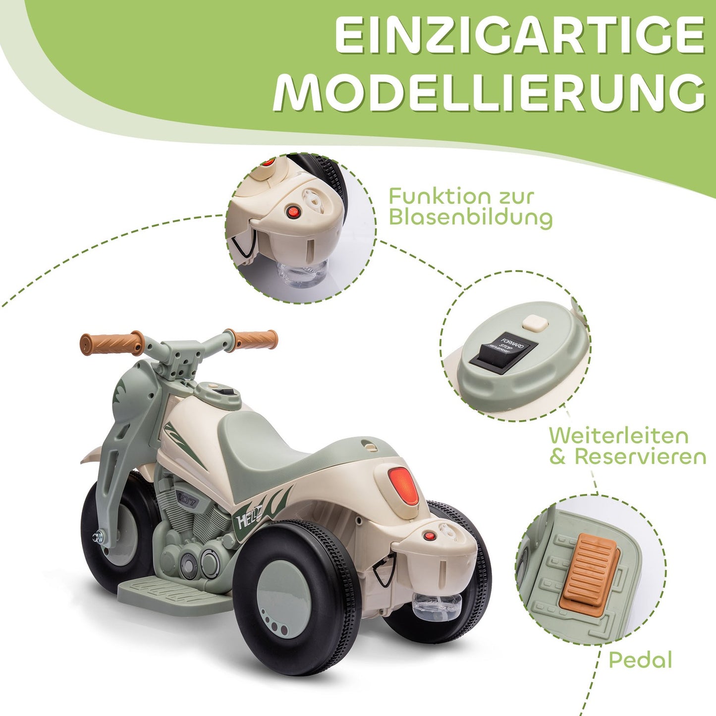 Children's electric motorcycle, 6V children's motorcycle with music, blowing 2.5-3 km/h, for 2-5 year old children