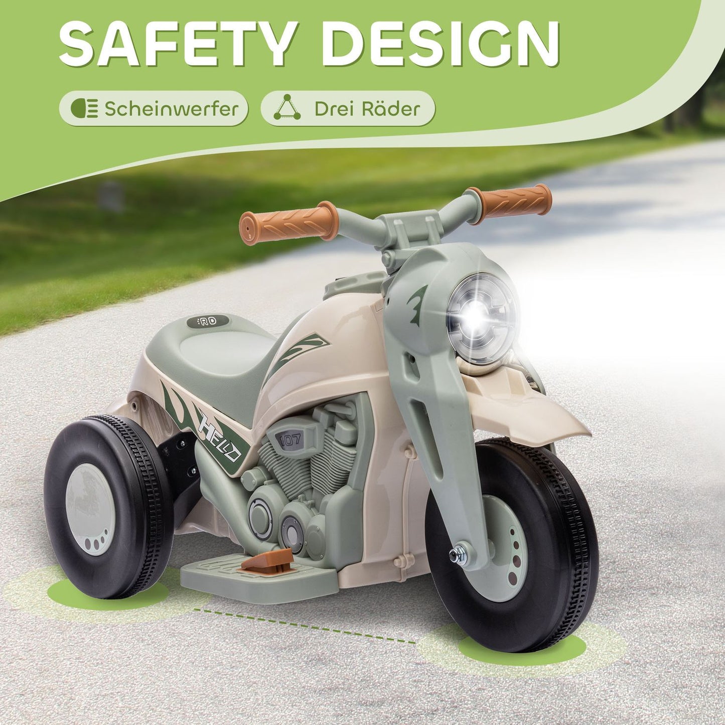 Children's electric motorcycle, 6V children's motorcycle with music, blowing 2.5-3 km/h, for 2-5 year old children