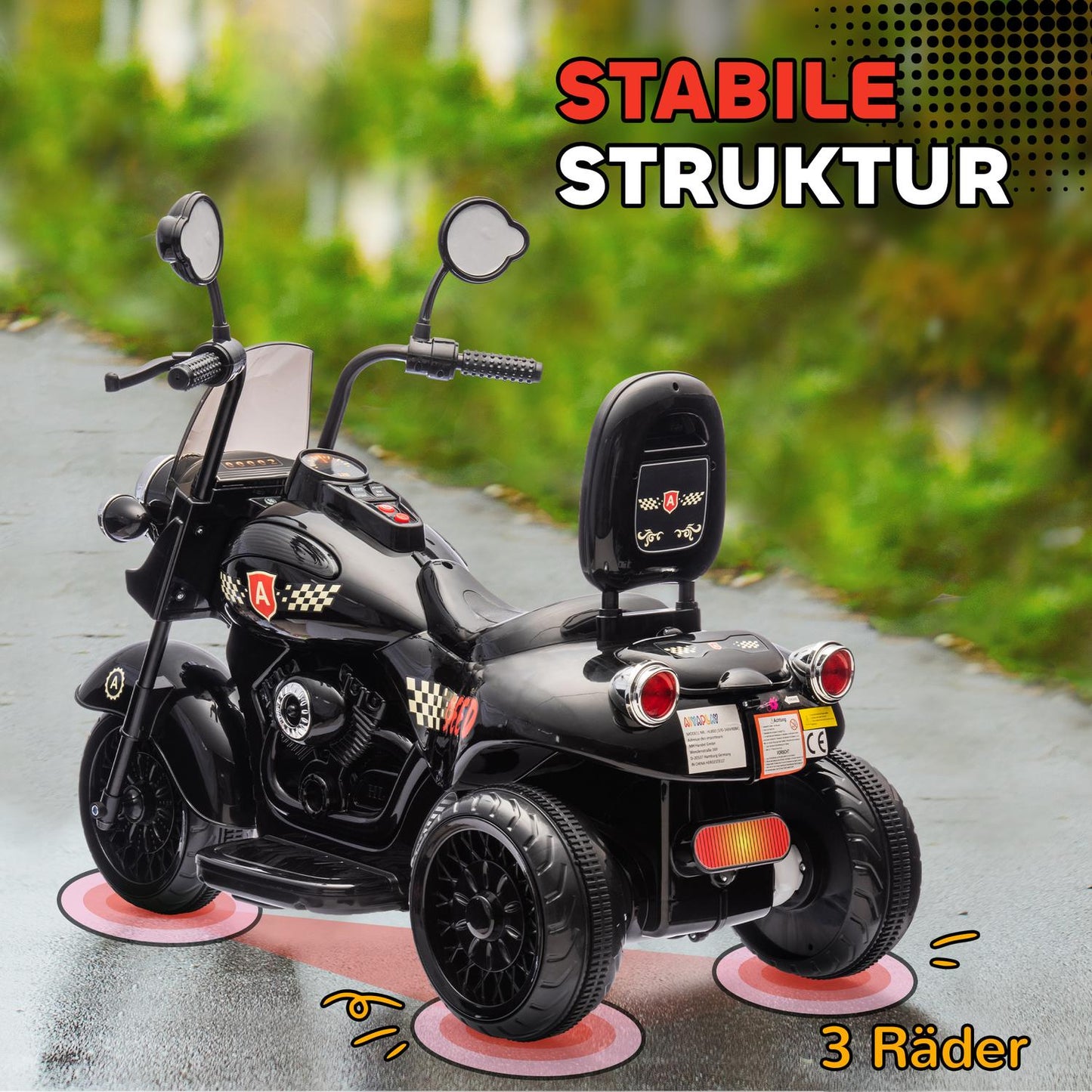 Electric motorcycle for children, 6V, LED, 3-6 years, Black