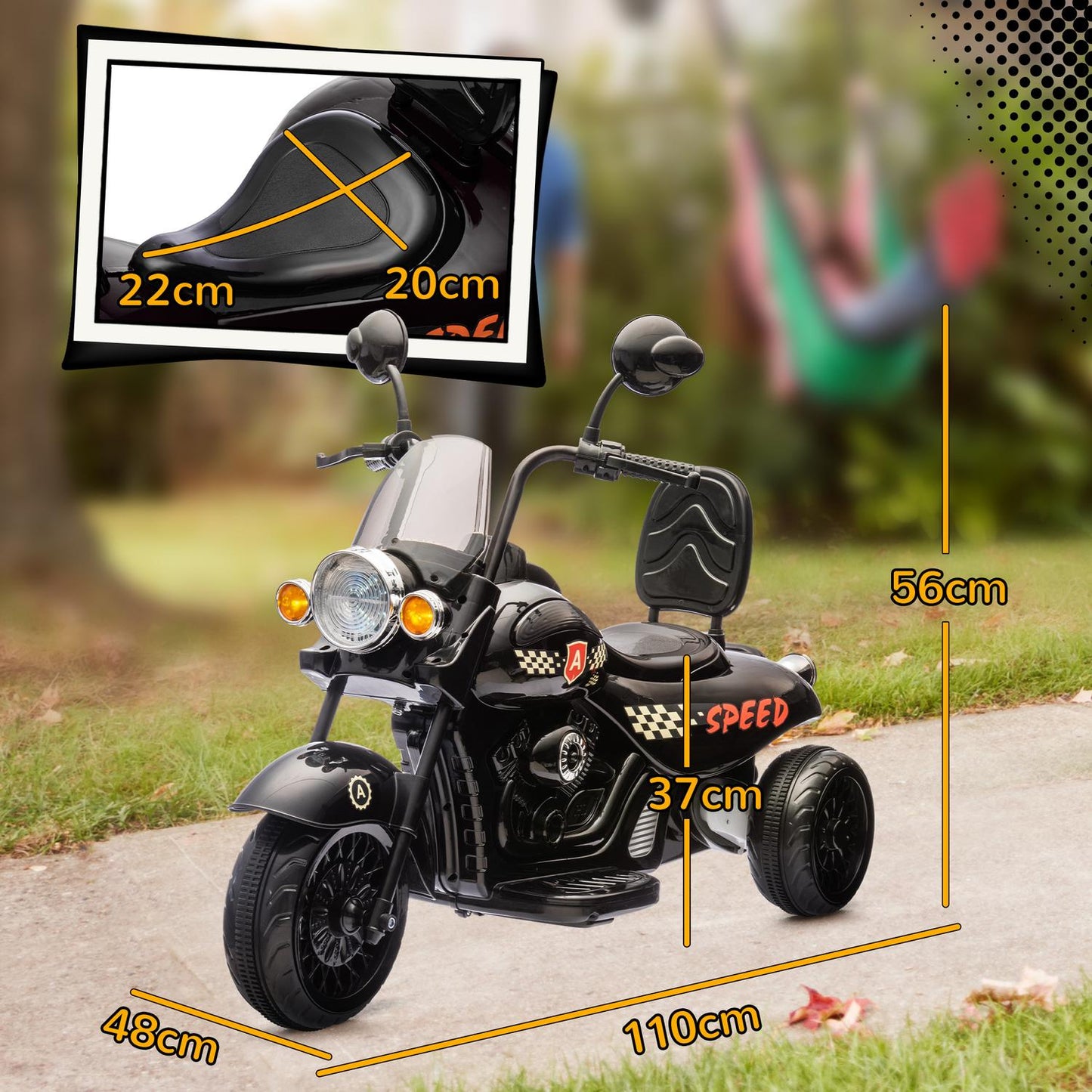 Electric motorcycle for children, 6V, LED, 3-6 years, Black