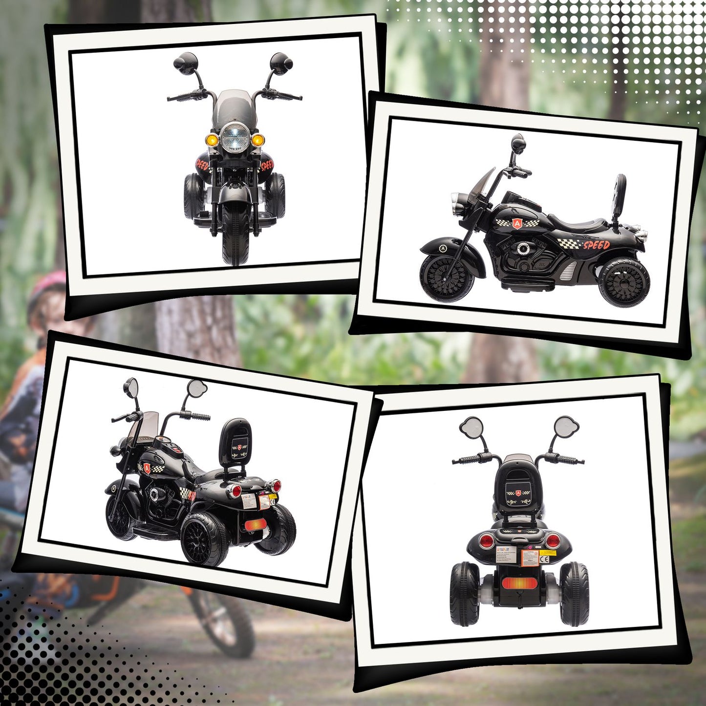 Electric motorcycle for children, 6V, LED, 3-6 years, Black