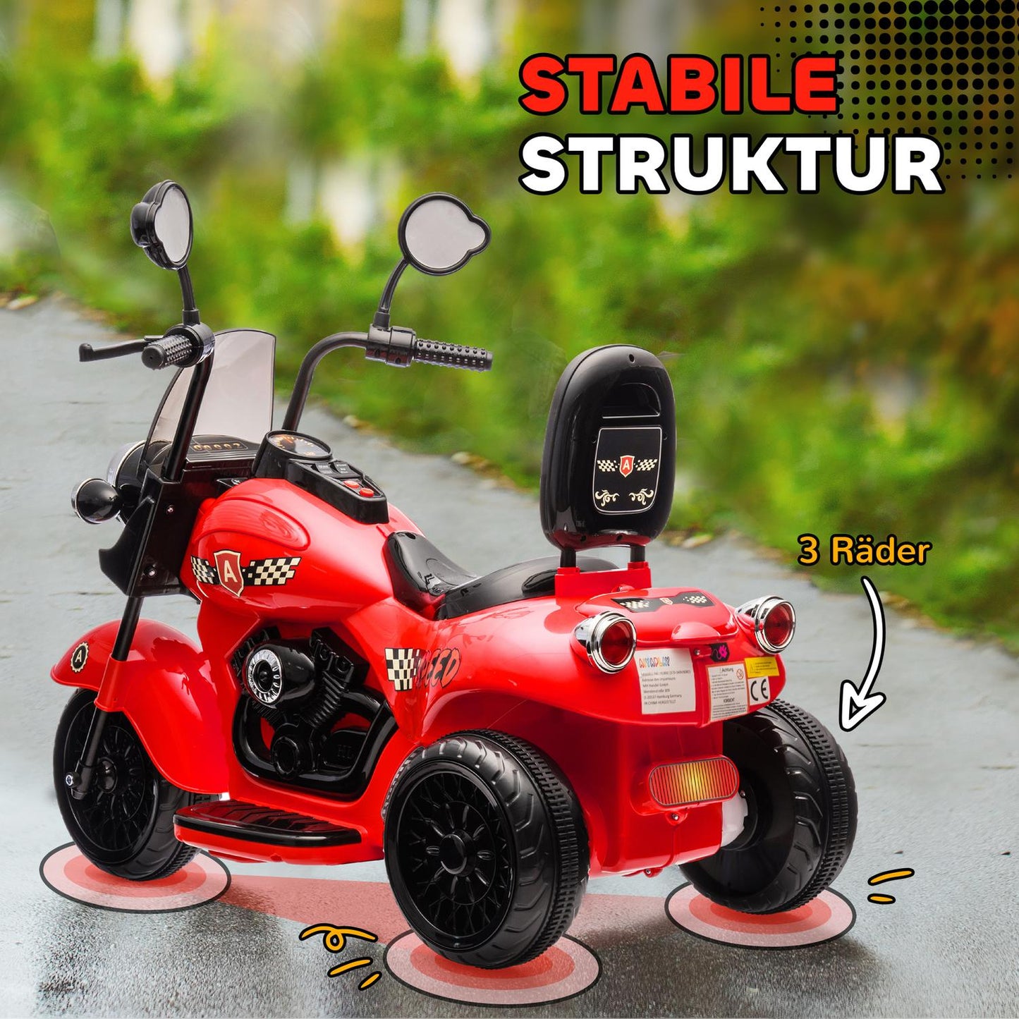 Electric motorcycle for children, LED, Music, 3-6 years, Red