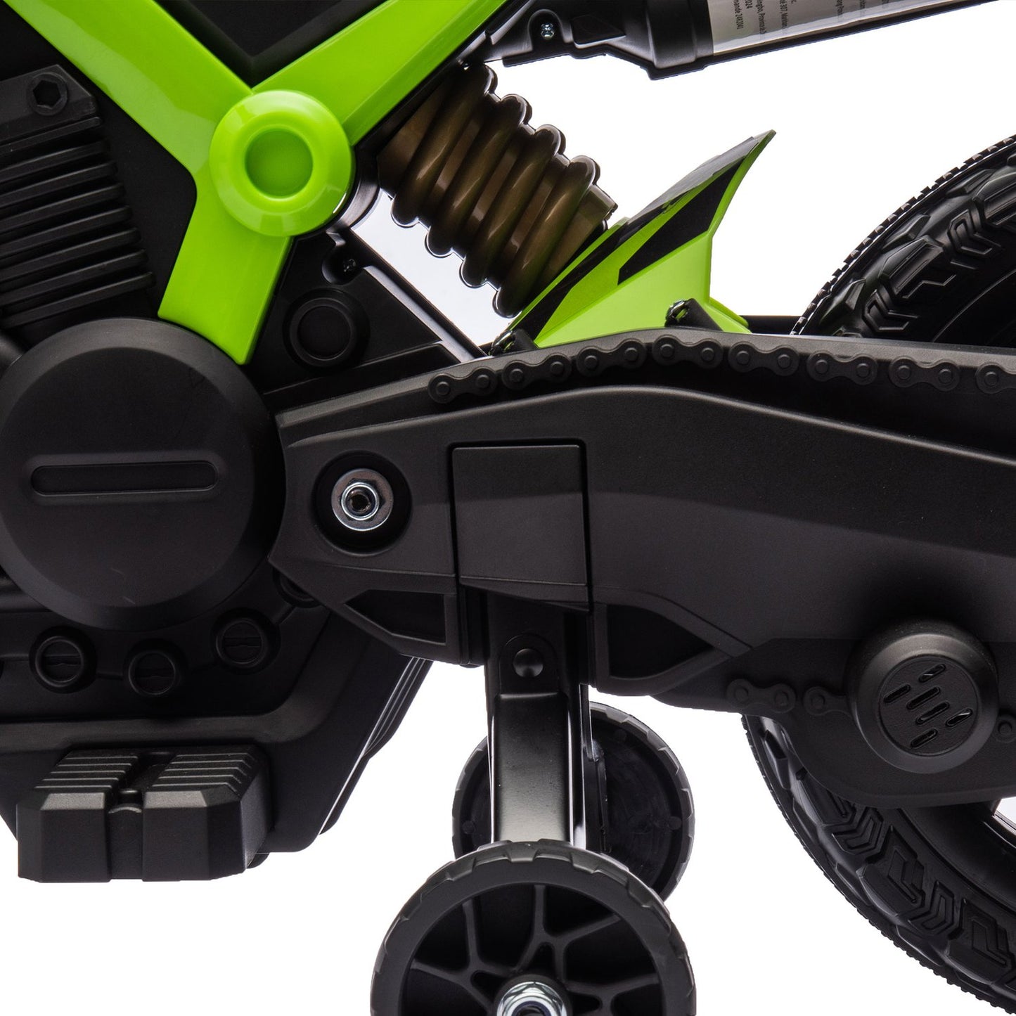 Children's 6V electric motorcycle with training wheels - green