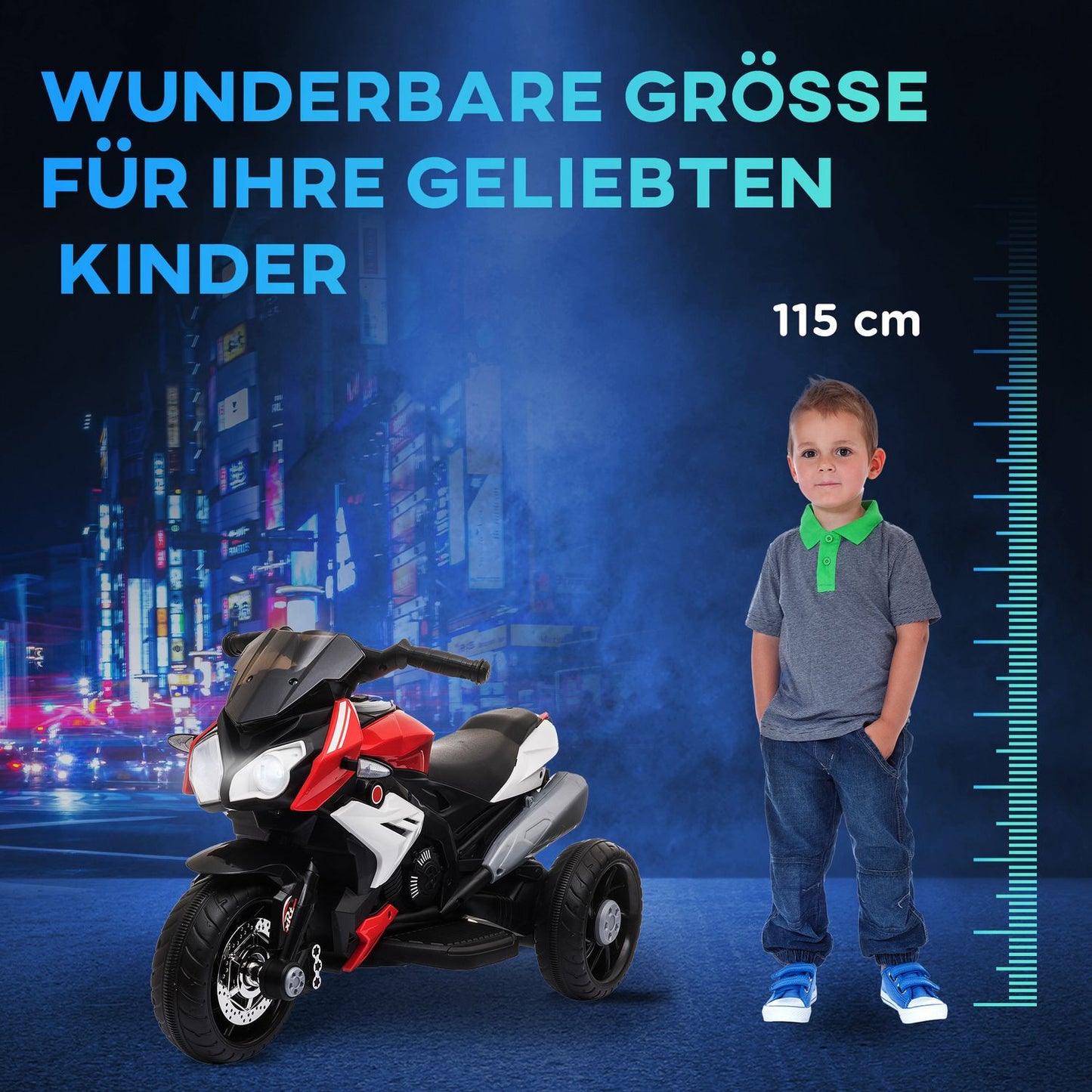 Children's 6V electric motorcycle, music & light, black/red