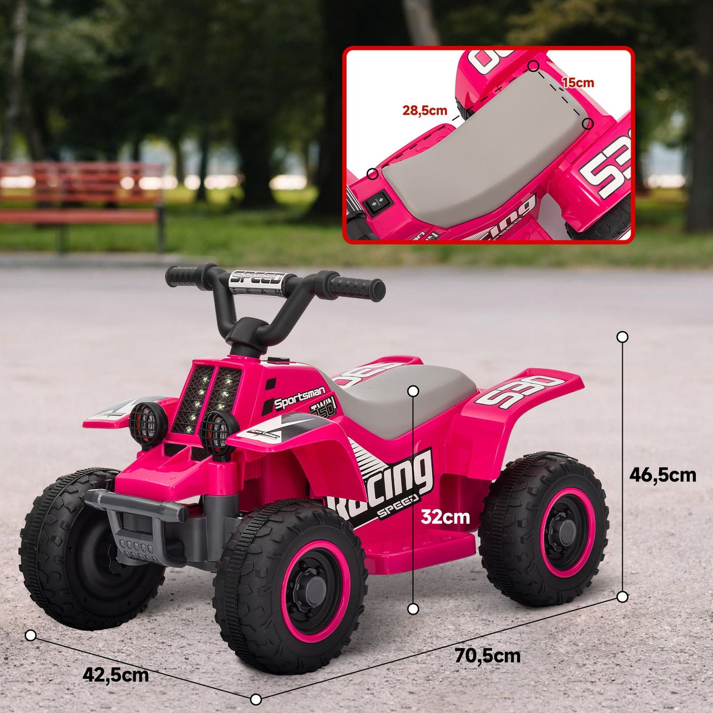 Electric quad bike for children with LED and horn, pink, 1.5-3 years