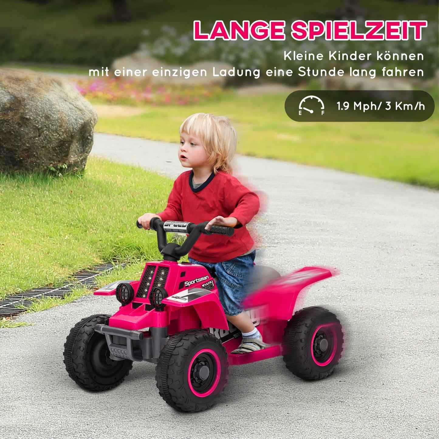 Electric quad bike for children with LED and horn, pink, 1.5-3 years