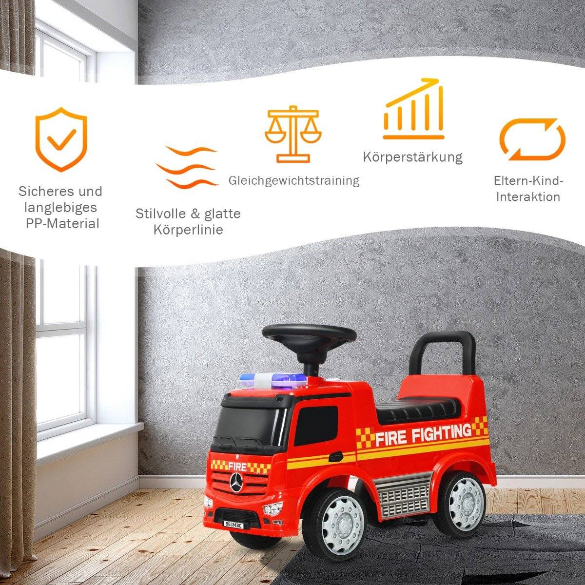 Children's fire engine licensed Mercedes Benz push car 62 x 29 x 43 cm red
