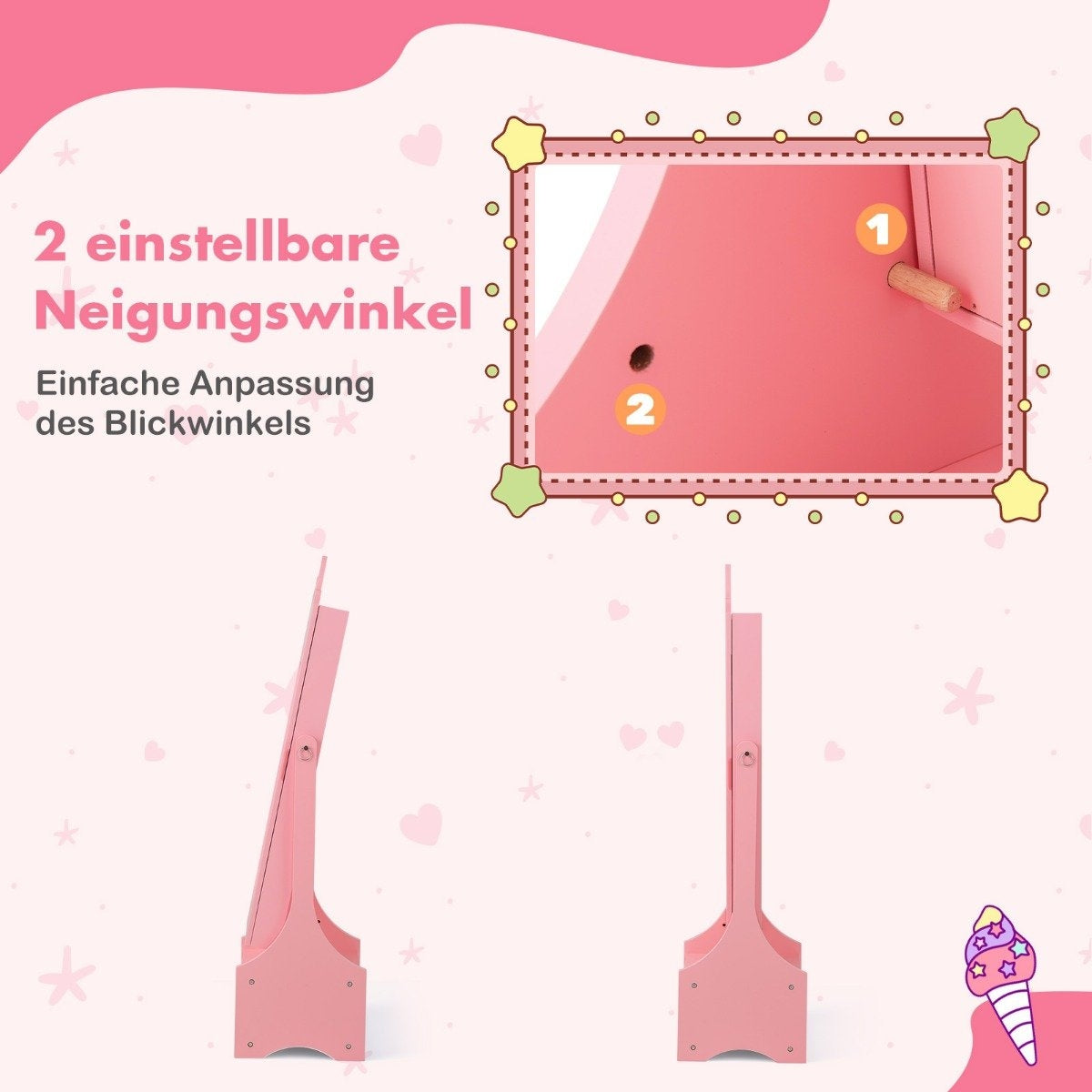 Children's jewelry cabinet 2 in 1 tilting mirror cabinet with full-length mirror pink