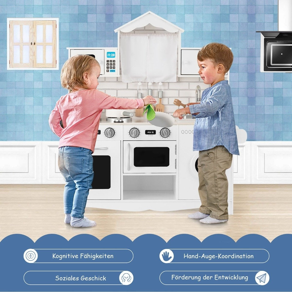 Children's kitchen including play accessories Play kitchen with washing machine & microwave 78 x 29 x 93 cm white
