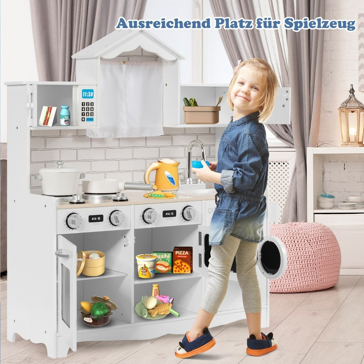 Children's kitchen including play accessories Play kitchen with washing machine & microwave 78 x 29 x 93 cm white