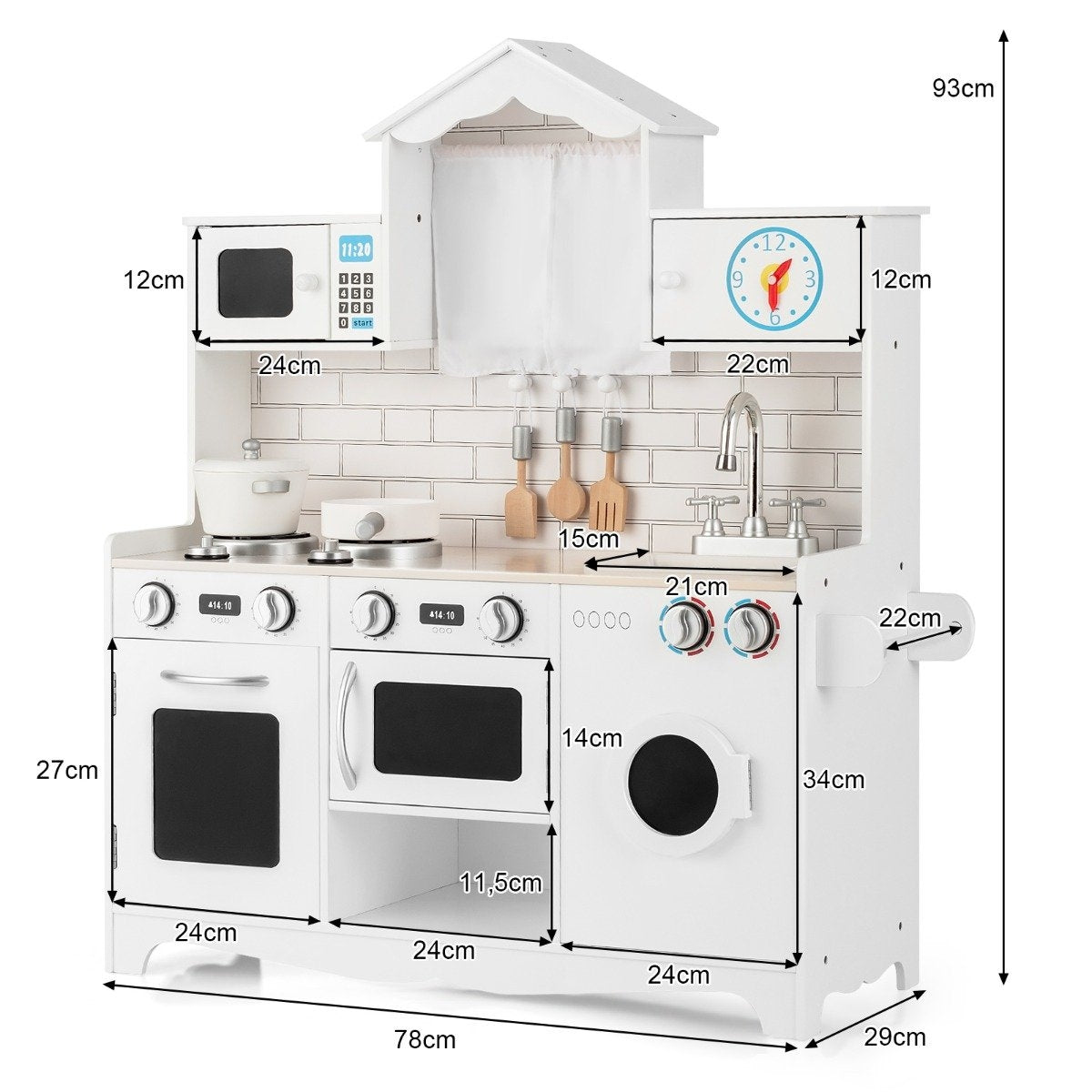 Children's kitchen including play accessories Play kitchen with washing machine & microwave 78 x 29 x 93 cm white