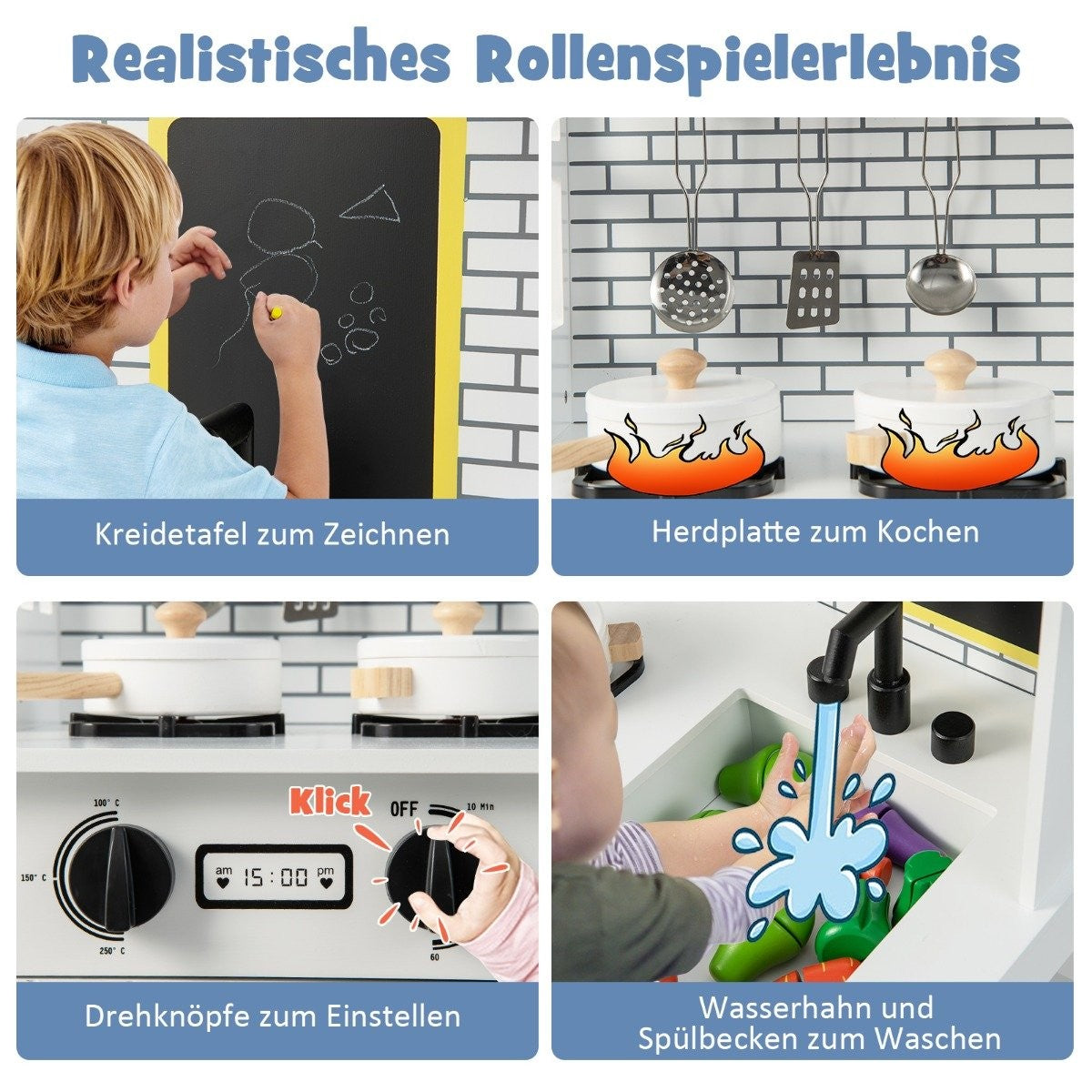 Children's kitchen play kitchen set made of wood with additional board 62 x 33 x 90 cm white