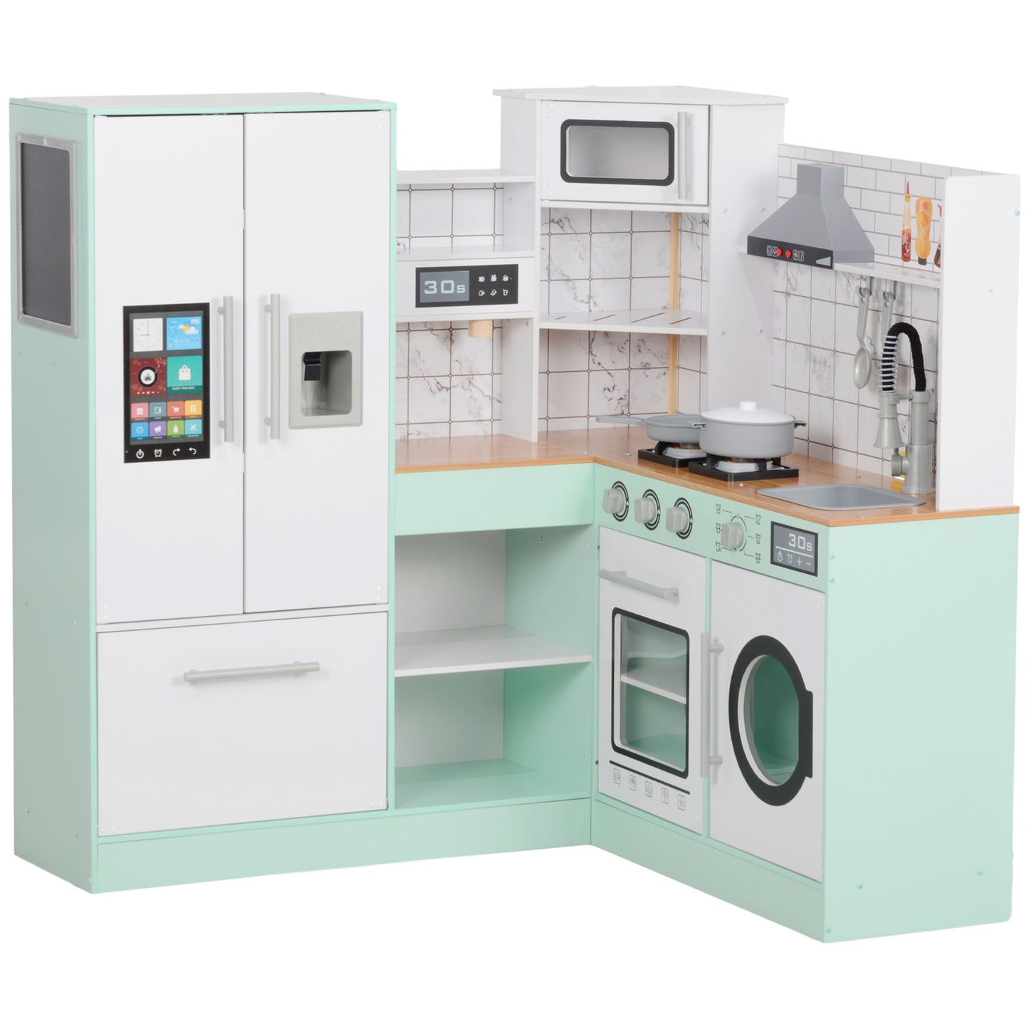 Play kitchen for children with blackboard and realistic functions