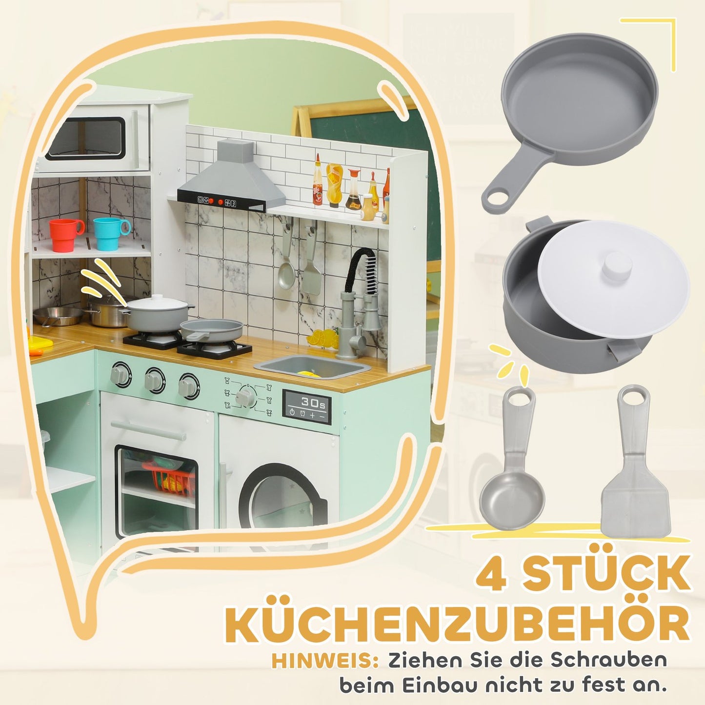 Play kitchen for children with blackboard and realistic functions