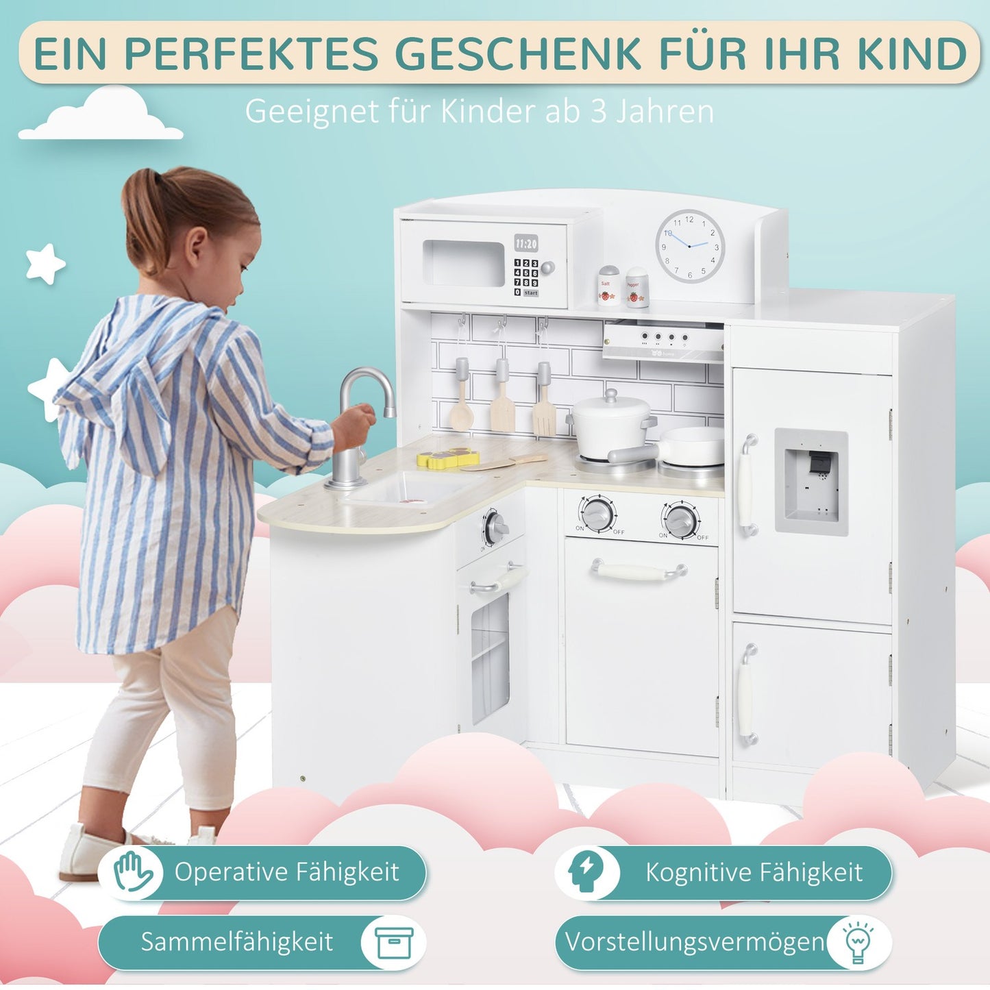Children's kitchen playset with water dispenser and accessories