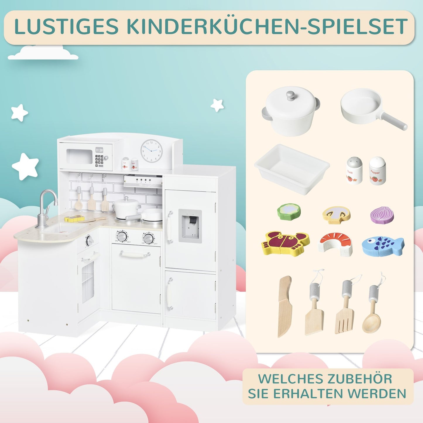 Children's kitchen playset with water dispenser and accessories