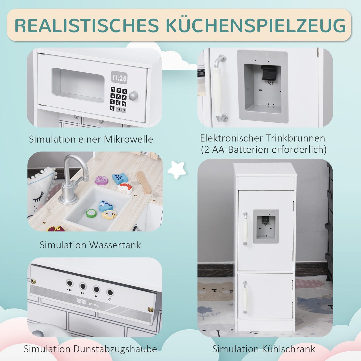 Children's kitchen playset with water dispenser and accessories