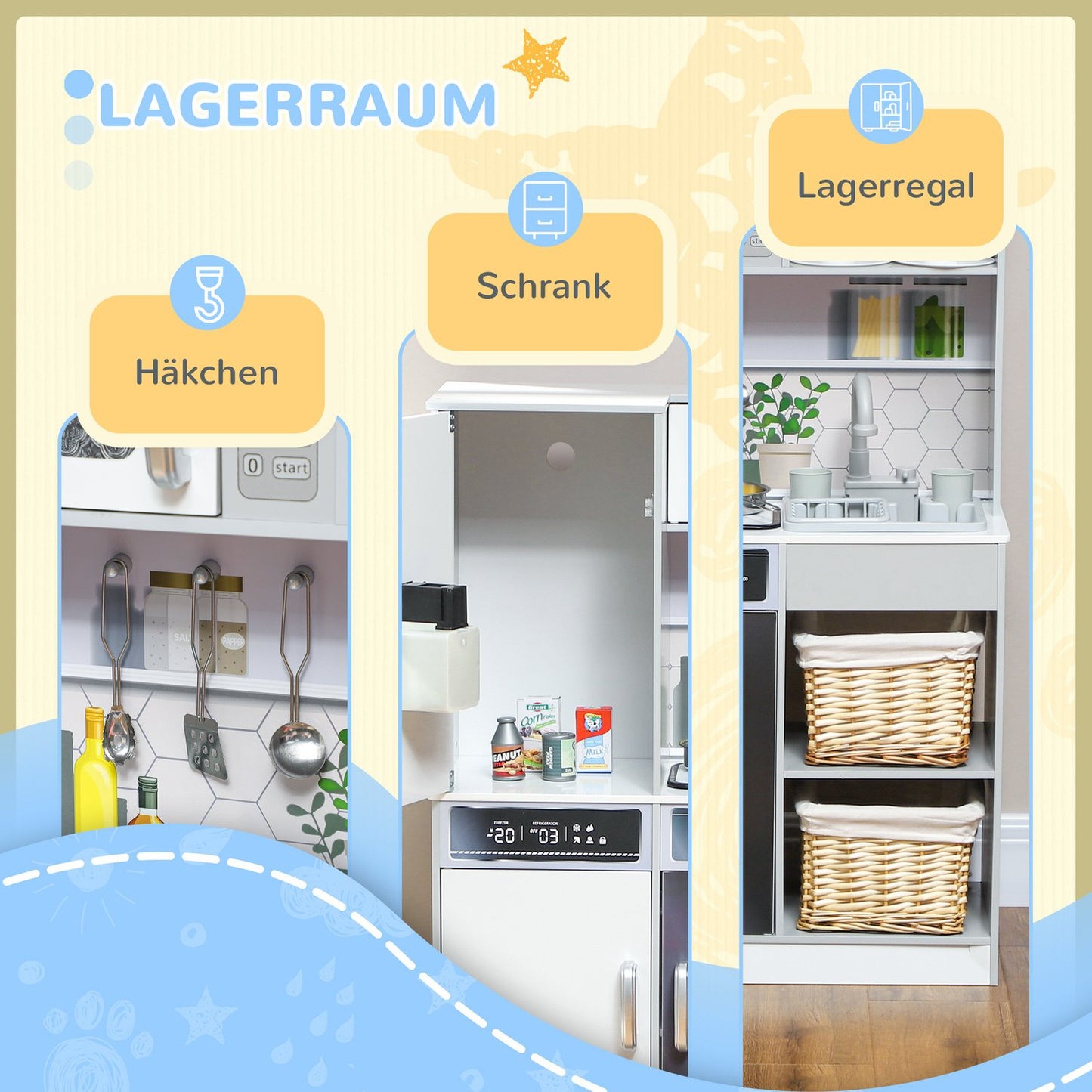 Children's kitchen play set with lights, sounds and accessories