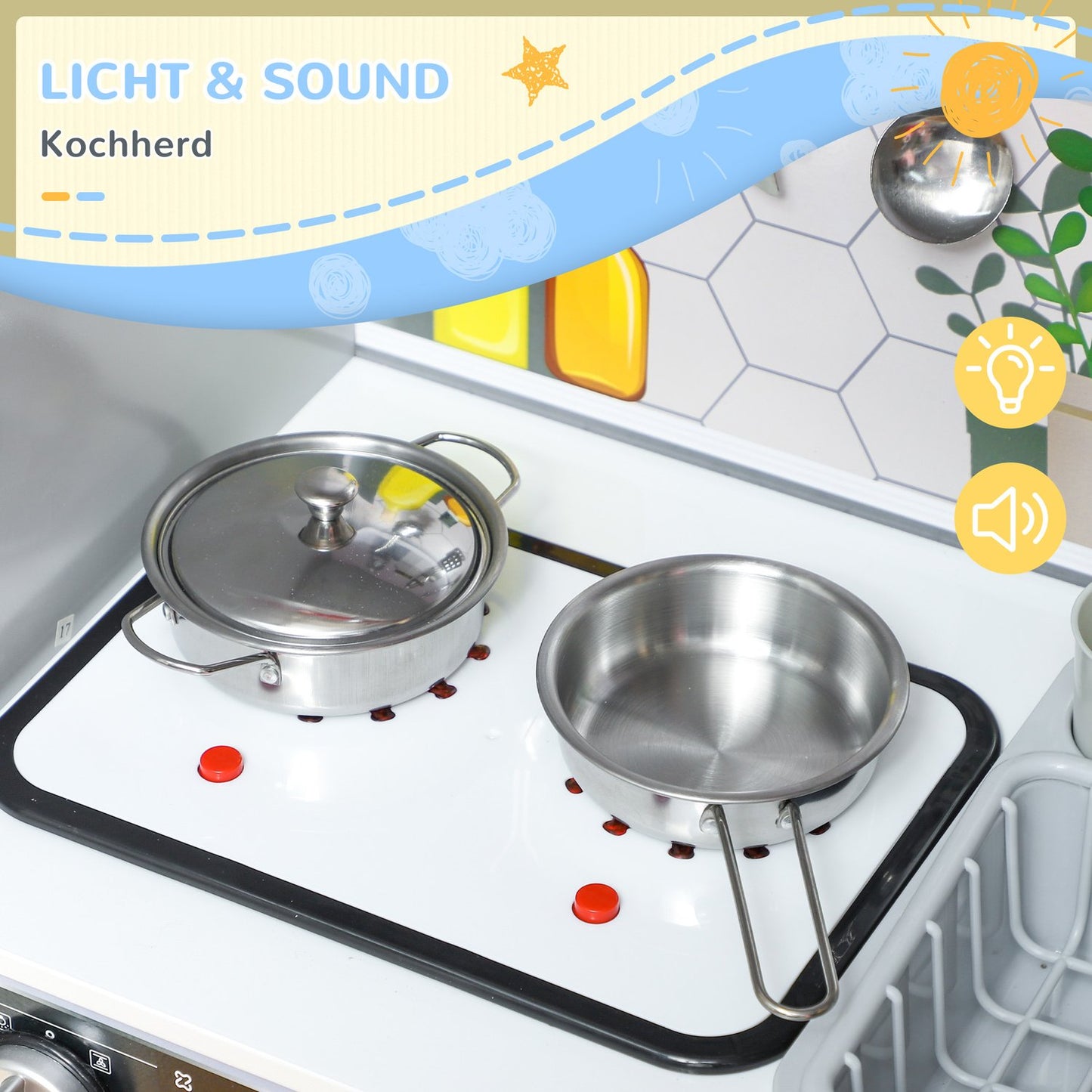 Children's kitchen play set with lights, sounds and accessories