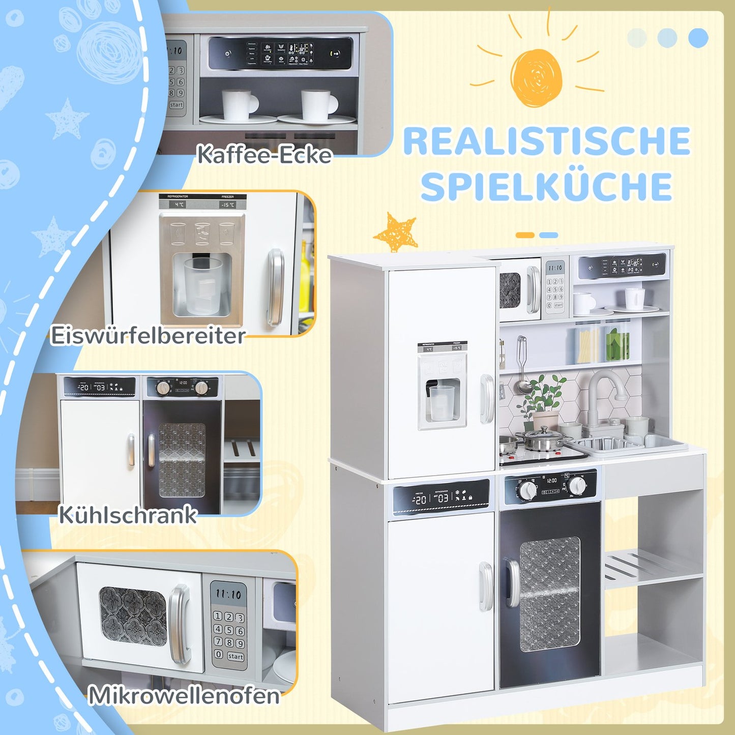 Children's kitchen play set with lights, sounds and accessories