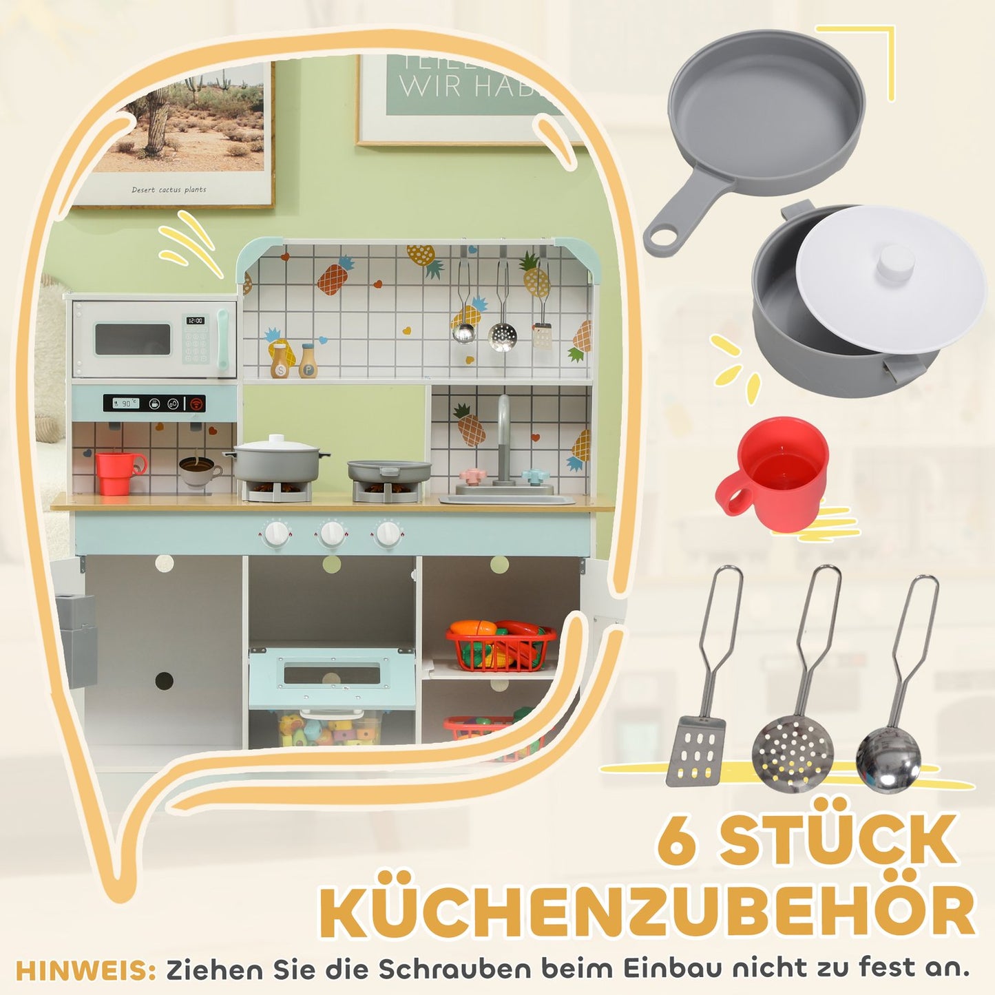 Children's kitchen play set - light, sound, accessories, white