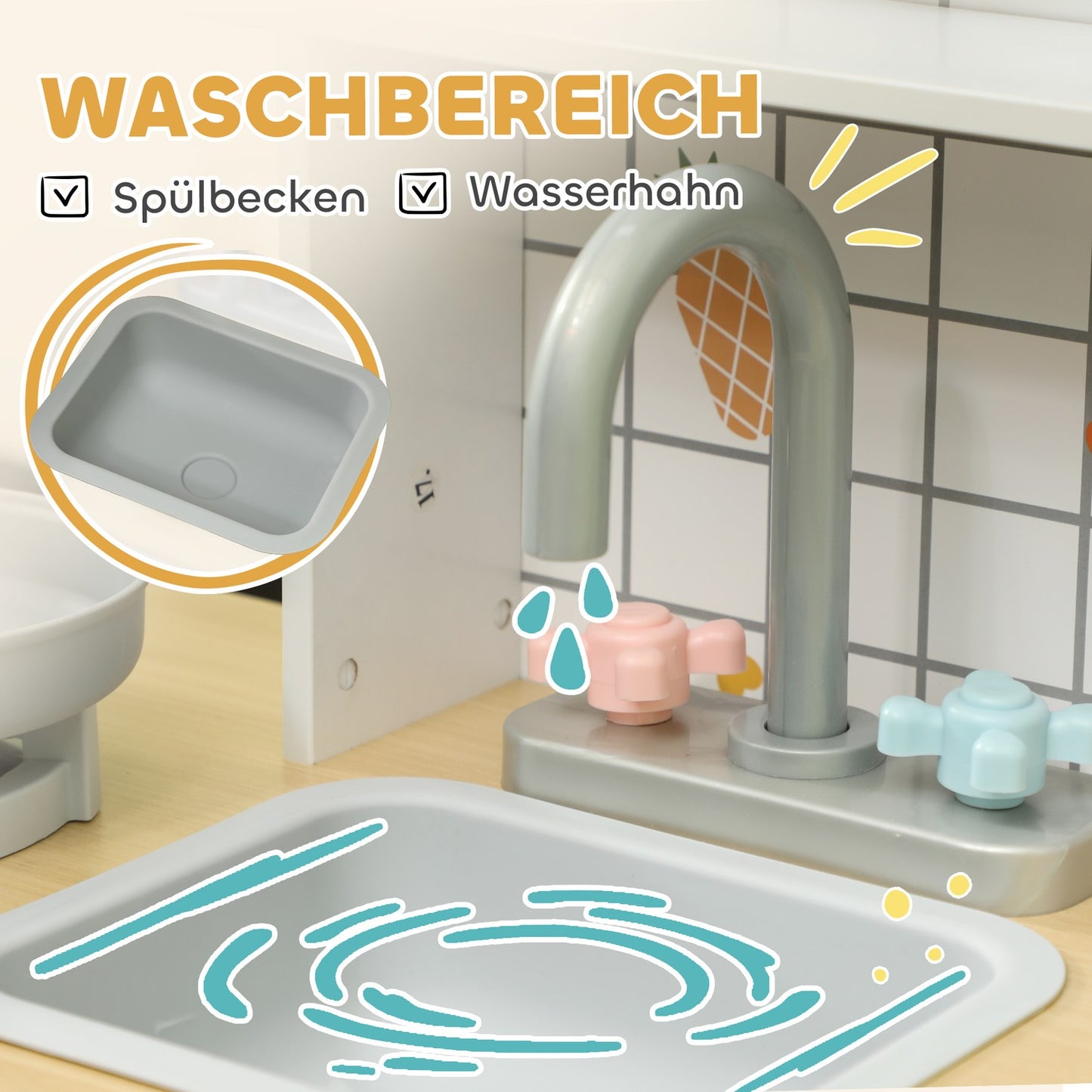 Children's kitchen play set - light, sound, accessories, white
